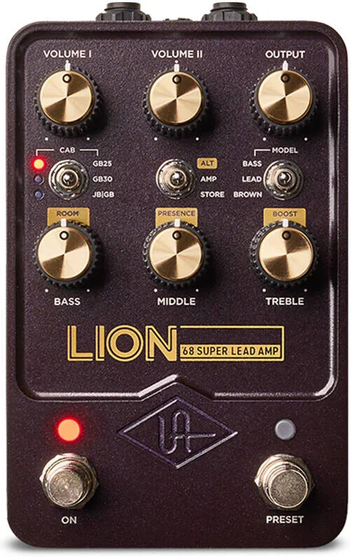 یونیورسال آدیو Lion '68 Super Lead Amp، سه آمپلی‌فایر کلاسیک 100 واتی پلکسی، 2 کانال با کنترل حجم صدای اختصاصی، اکولایزر 3 باندی با کنترل Room & Presence، حالت‌های تقویت انتخابی، مشکی | GPM-LION