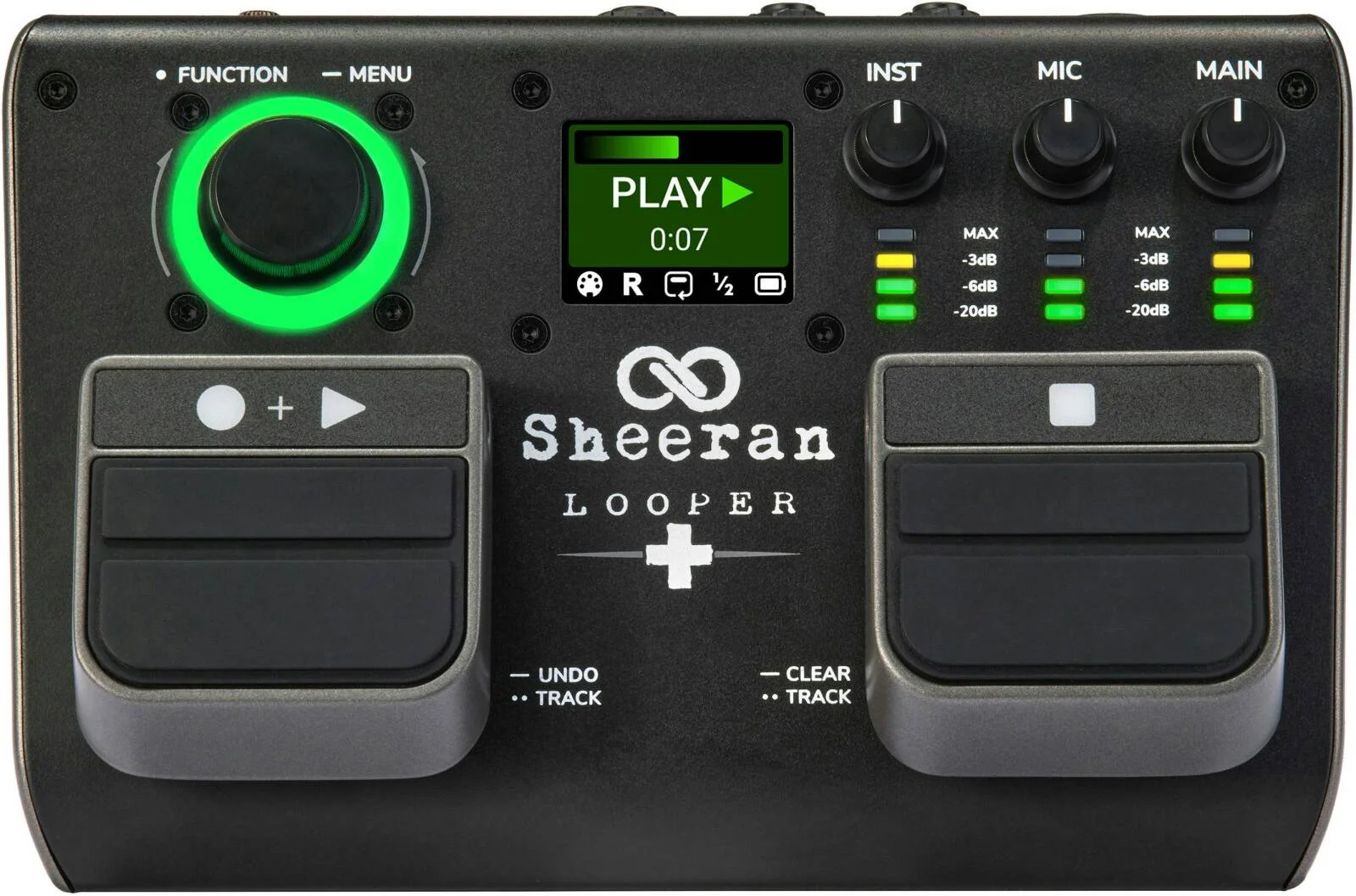 پدال لوپر دو مسیره Sheeran Looper + برای گیتار، بیس، کیبورد، وکال و موارد دیگر، با 128 حافظه لوپ، 4 حالت لوپینگ، صفحه نمایش LED و رابط صوتی