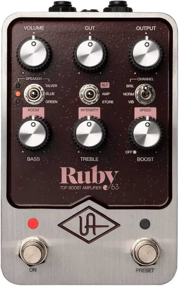 پدال آمپلی فایر Universal Audio Ruby '63 Top Boost، پدال شبیه ساز آمپلی فایر استریو با 3 حالت، 3 کابینت/اسپیکر، تقویت کننده تریبل، ویبراتو، بلوتوث و تنظیمات از پیش تعیین شده، Ruby | UAFX Ruby63