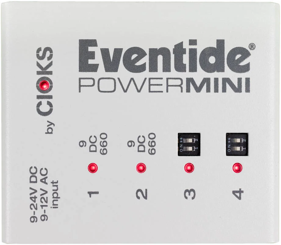منبع تغذیه پدال بورد Eventide PowerMini، دارای 2 خروجی 9 ولت، 2 خروجی 9-18 ولت، 7 کابل انعطاف پذیر، سخت افزار نصب، سفید | 1227-000