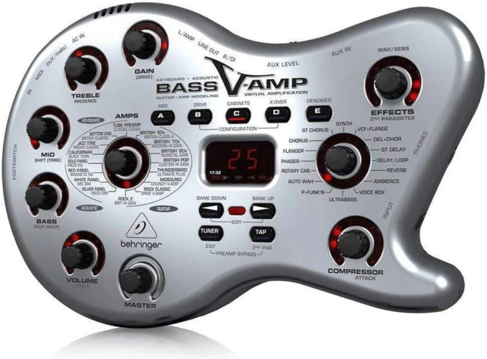 پردازشگر افکت گیتار باس Behringer BassVAmpLX1B، دارای 32 مدل آمپلی فایر مجازی معتبر، تنظیمات از پیش تعیین شده هنرمندان مشهور، ورودی استریو کمکی | LX1-B