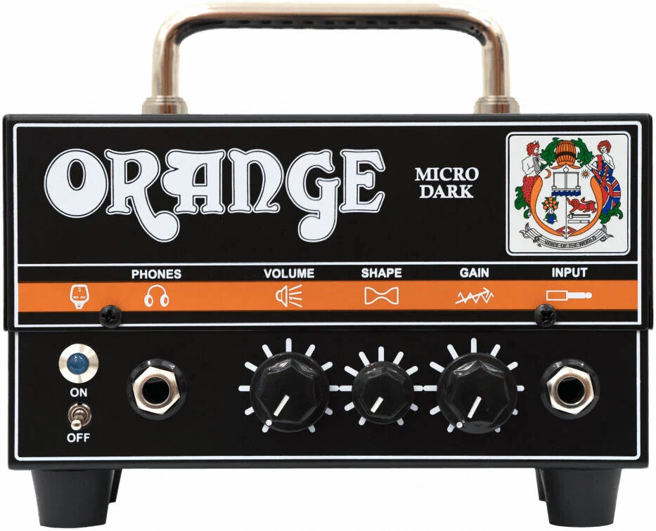 هد آمپلی فایر گیتار هیبریدی Orange Micro Dark 20W، پری امپ لامپی با بهره بالا، آمپلی فایر قدرت حالت جامد، حلقه FX و خروجی هدفون، مشکی | D-MD