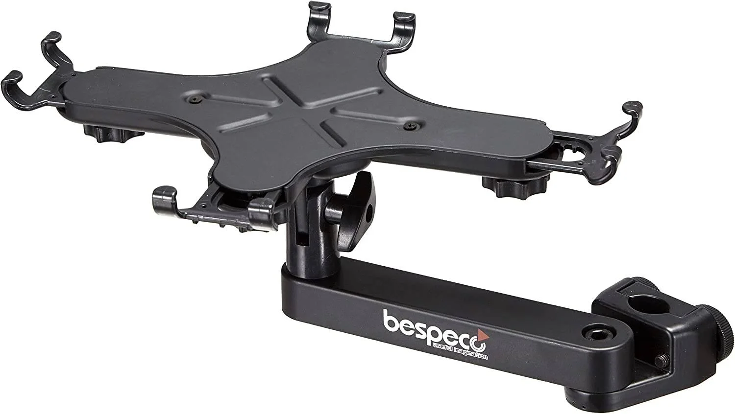 نگهدارنده تبلت Bespeco TAB100 قابل تنظیم برای تبلت های 8 تا 10.1 اینچی، با روکش نرم، نصب روی پایه میکروفون، سازگار با Galaxy Tab 2 & 3 و iPad