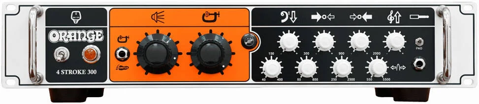 هد باس رک مونت حالت جامد 300 واتی Orange 4 Stroke با اکولایزر پارامتریک 4 باندی، کمپرسور کلاس A با قابلیت کنترل پایی و مدار آنالوگ کامل، سفید | 4-STROKE-300