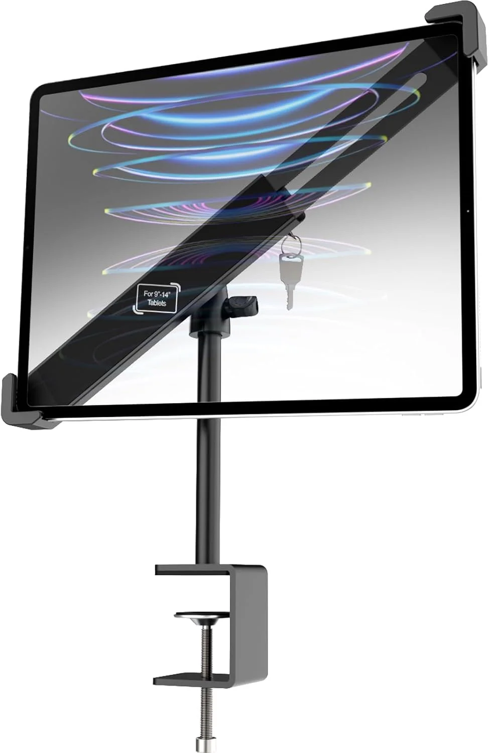 پایه نگهدارنده تبلت ضد سرقت مناسب برای دستگاه های 9 تا 14 اینچی، پایه گیره ای کیوسک تبلت با قفل برای پذیرش فروشگاهی، گیره مورب سازگار با آیپد پرو 12.9/ایر، سرفیس، تب های گلکسی