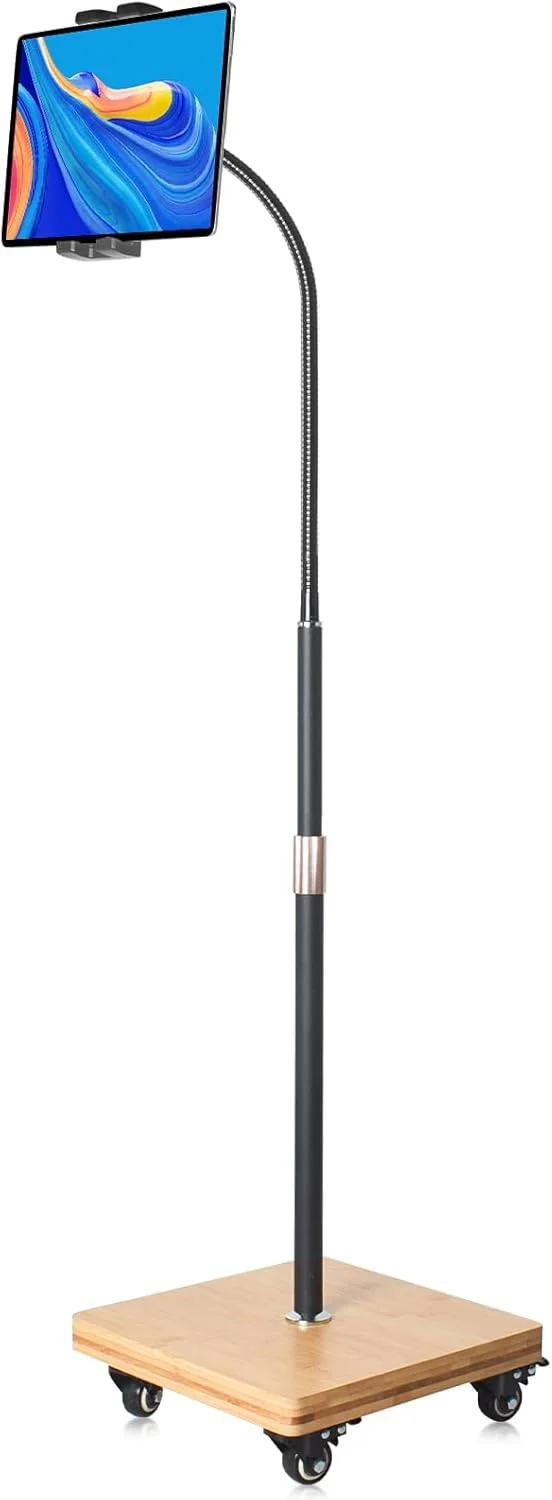 پایه نگهدارنده تبلت Wishacc برای کنار تخت - پایه گردنی تبلت با ارتفاع قابل تنظیم و 4 چرخ، سازگار با آیپد مینی ایر پرو 12.9/9.7، گلکسی تب، کیندل، تلفن های همراه (4.7 تا 13 اینچ)