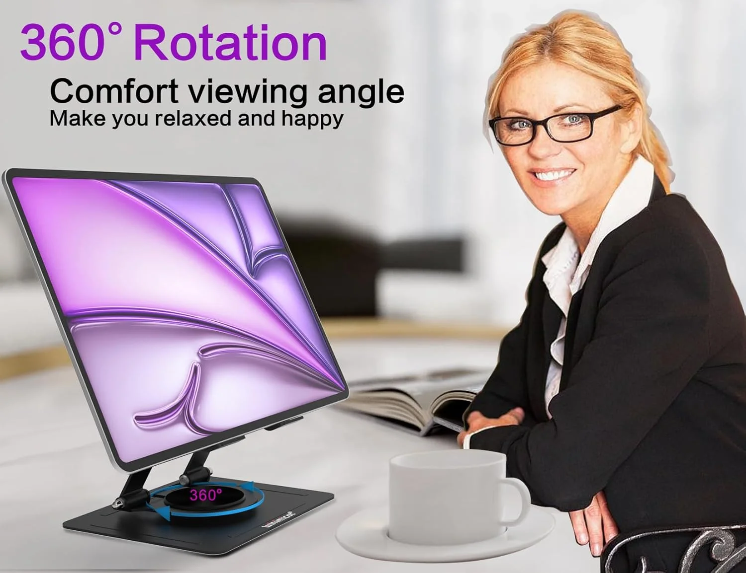 پایه نگهدارنده تبلت برای میز، با پایه فلزی چرخان 360 درجه، پشتیبانی دو میله ای قابل تنظیم چند زاویه ای، لوازم جانبی اداری خانگی سازگار با آیپد، تبلت های سامسونگ گلکسی و موارد دیگر، مشکی پایه نگهدارنده تبلت برای میز، با پایه فلزی چرخان 360 درجه، پشتیبانی دو میله ای قابل تنظیم چند زاویه ای، لوازم جانبی اداری خانگی سازگار با آیپد، تبلت های سامسونگ گلکسی و موارد دیگر، مشکی