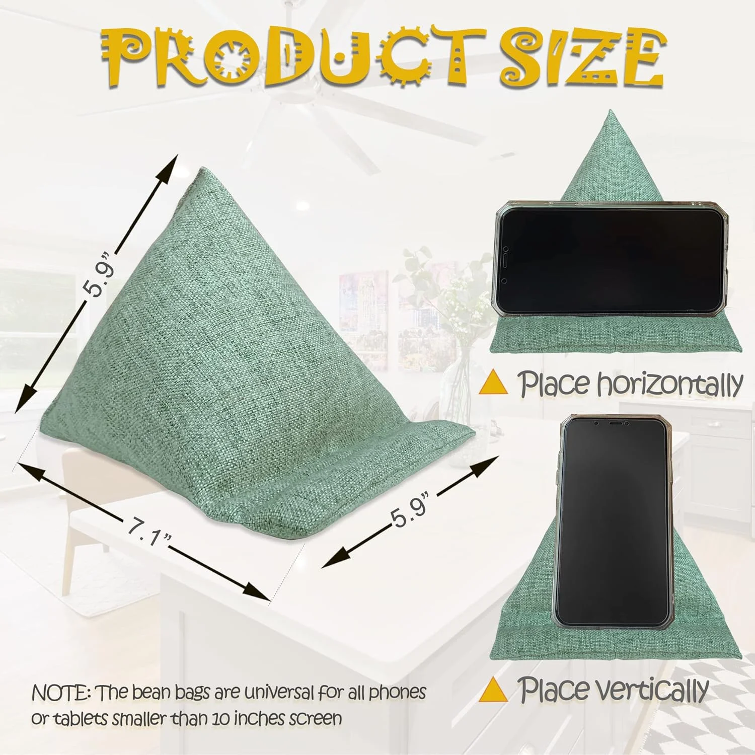کیسه های کوسن بالشتی WARMTONE، نگهدارنده تلفن همراه برای میز، پایه تلفن و تبلت پارچه ای نرم برای تخت/کنار تخت، پایه موبایل انعطاف پذیر با اندازه جهانی، سبز