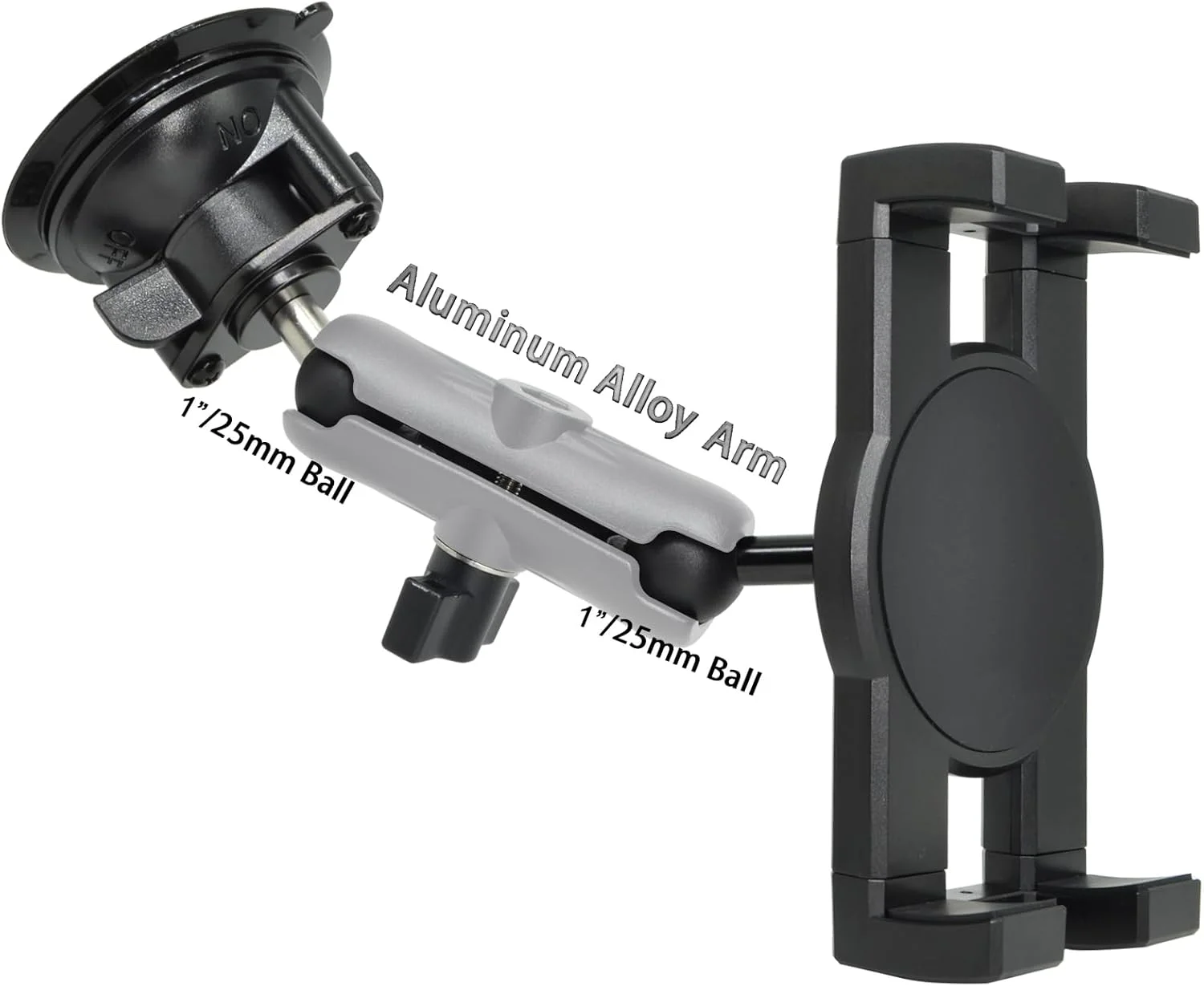 نگهدارنده آیپد برای داشبورد و شیشه جلوی خودرو، بازوی آلومینیومی مقاوم، پایه مکنده تبلت برای پنجره، سازگار با تبلت های 6.5-12.9 اینچی، پایه توپی 1 اینچی