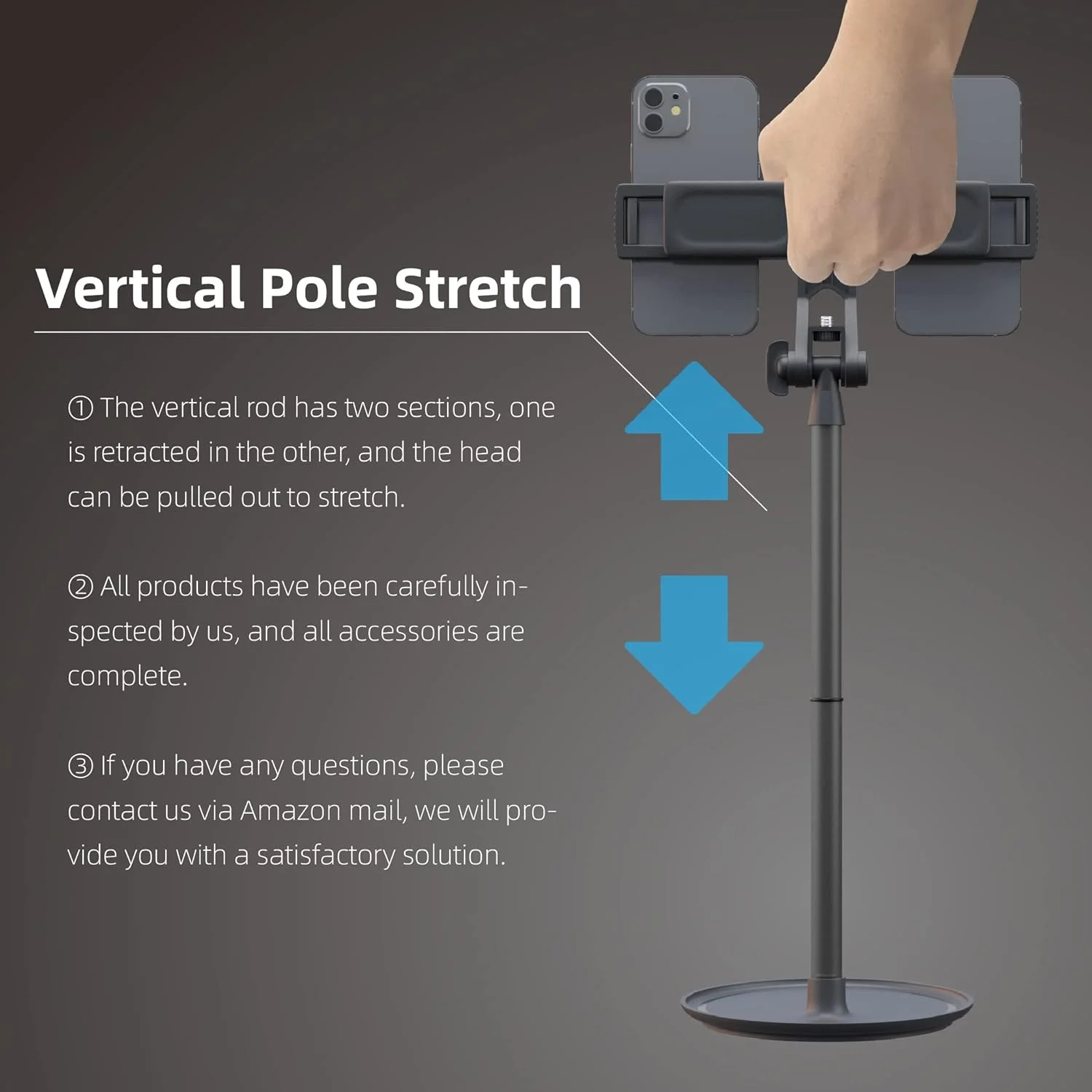 پایه رومیزی دوگانه تلفن، نگهدارنده تبلت، ارتفاع قابل تنظیم، مشکی، پایه پایدار، پشتیبانی از تلفن ها و تبلت ها تا 10.9 اینچ. مناسب برای کنفرانس ویدئویی، پخش زنده، تماشای فیلم