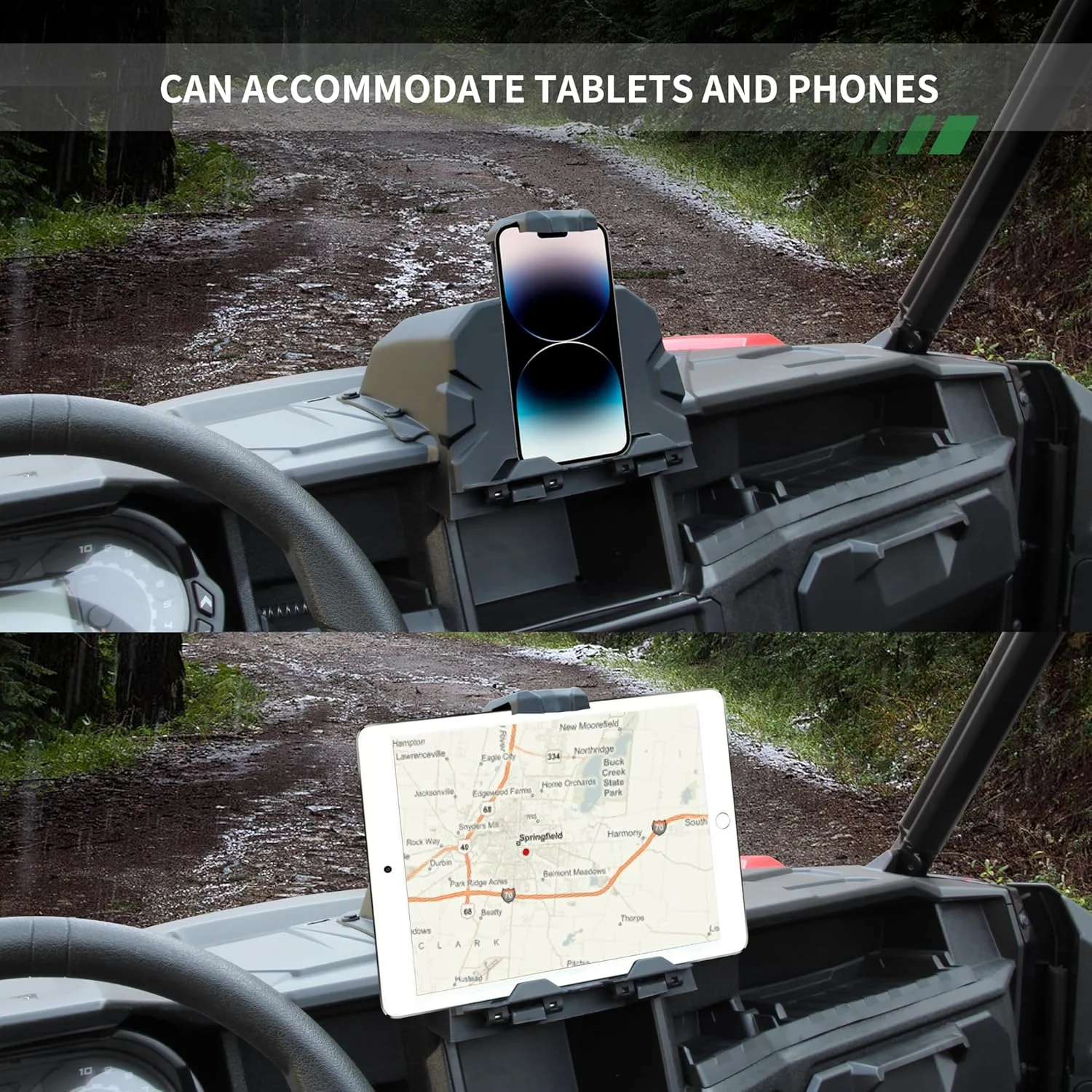 نگهدارنده تبلت برقی برای Polaris General 1000/XP 1000/4 2016-2025، پایه تلفن GPS با جعبه ذخیره سازی و سینی سازمان دهنده تبلت