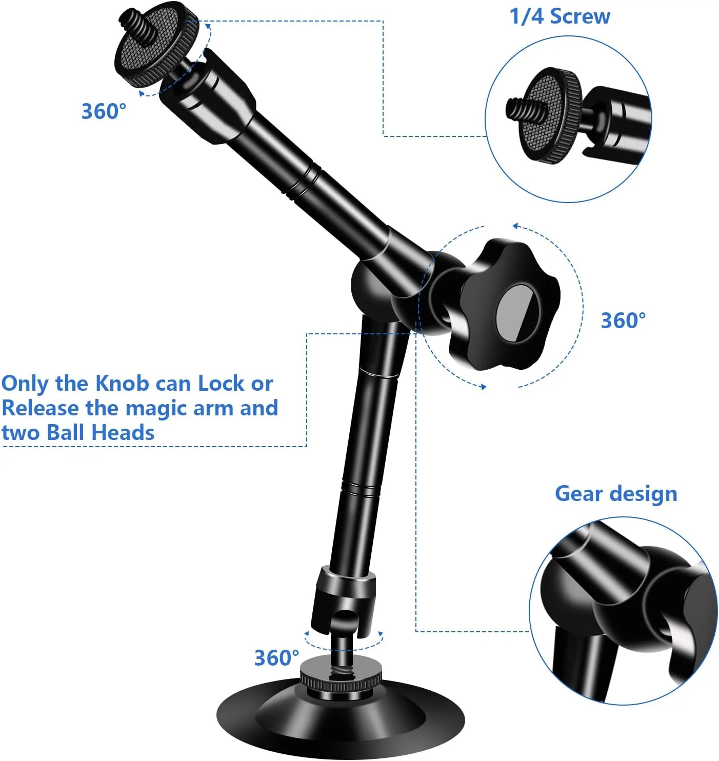 پایه نگهدارنده تبلت UYODM با قابلیت نصب روی دیوار برای آیپد/تبلت‌های گلکسی/گوگل نکسوس 7-11/فایر اچ‌دی/کتابخوان الکترونیکی/ساعت LED/آیفون/گوشی هوشمند، بازوی جادویی آلیاژ آلومینیوم با قابلیت چرخش 360 درجه و گیره قابل تنظیم
