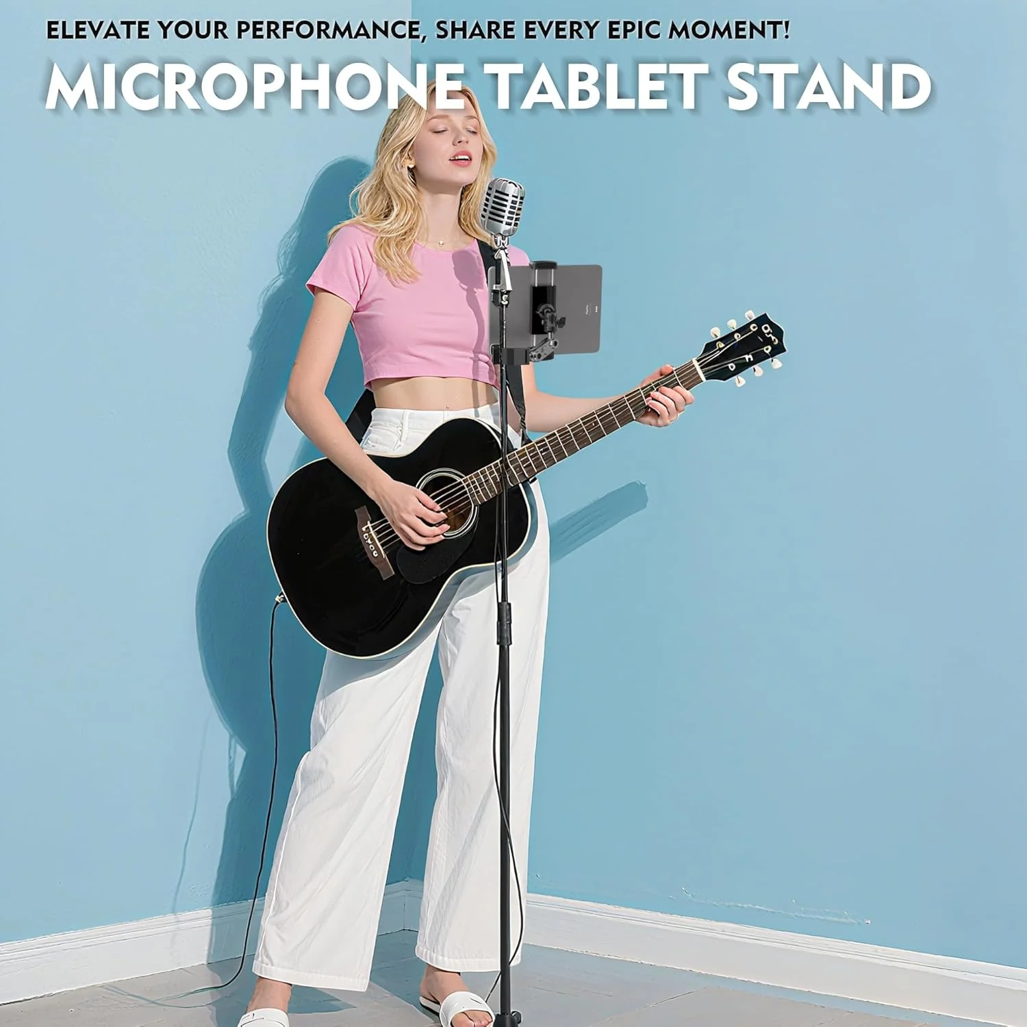 نگهدارنده تبلت برای تردمیل، دوچرخه ثابت، الپتیکال، پایه موسیقی، با قابلیت تنظیم 360 درجه، گیره خرچنگی فوق العاده، سازگار با آیپد، سوییچ، آیفون و کتابخوان های الکترونیکی 4.7 تا 12.9 اینچی