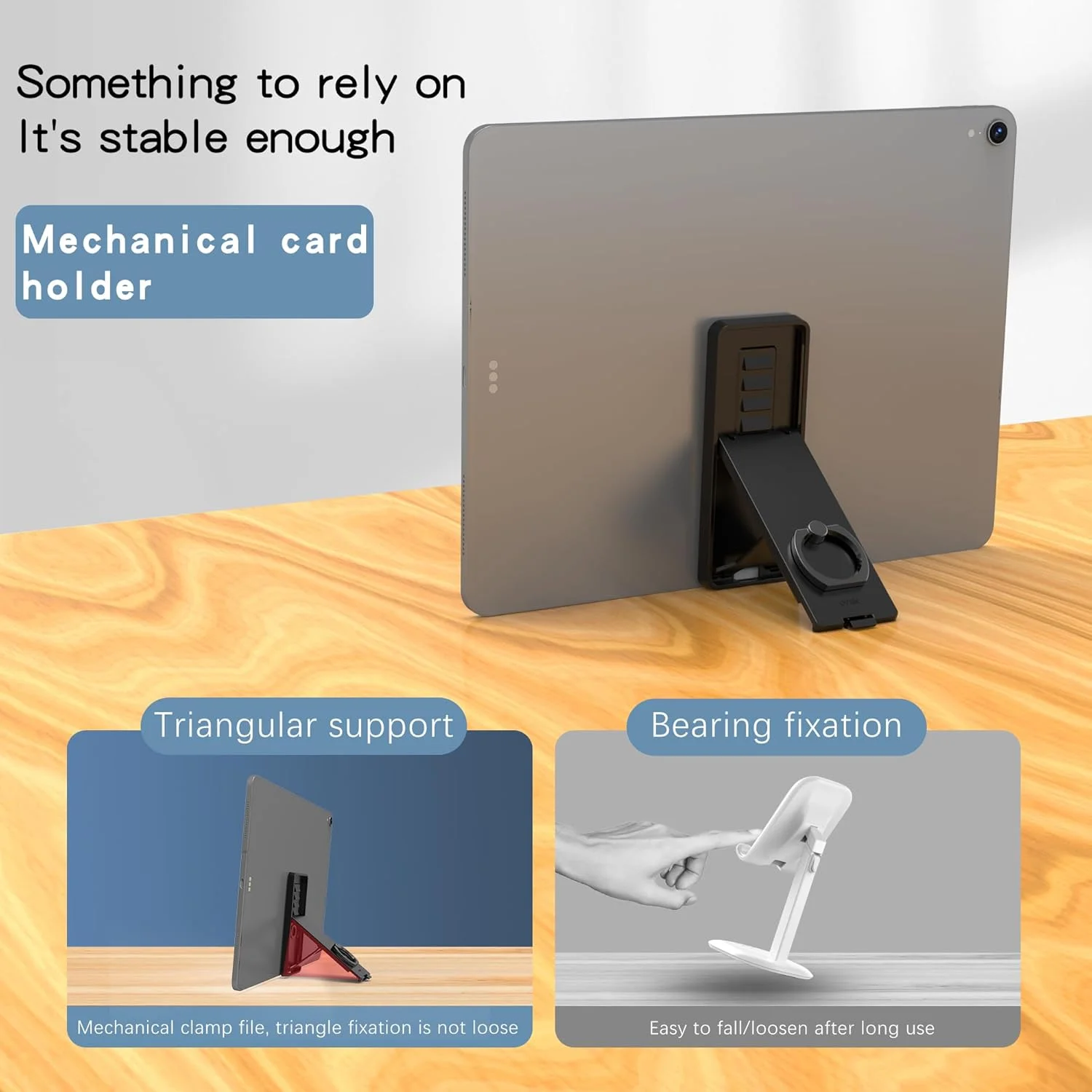 نگهدارنده حلقه ای تبلت - پایه تبلت بند دستی جهانی قابل تنظیم، دسته چرخشی 360 درجه با پد چسبی برای آیپد/گلکسی تب و همه تبلت های 7-11 اینچی - مشکی