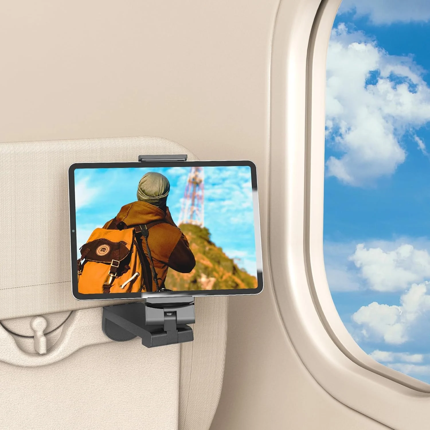 نگهدارنده تبلت هواپیما یونیورسال، پایه تبلت ضروری برای مسافرت بدون دست با چرخش 360 درجه چند جهته برای پرواز، سازگار با آیپد/تبلت های گلکسی، مشکی (فقط مناسب تبلت های 7-11 اینچی)
