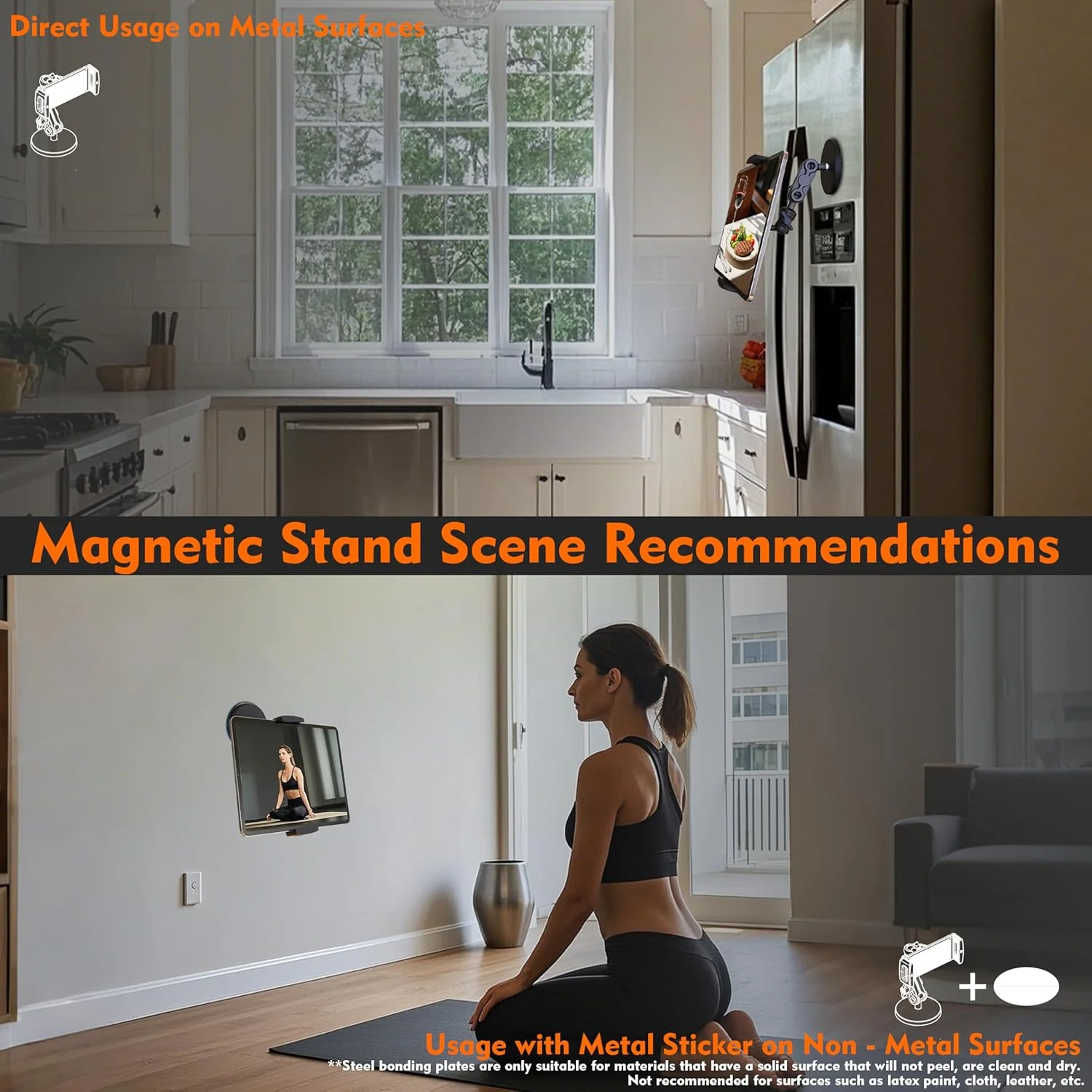 نگهدارنده تبلت مغناطیسی جهانی با قابلیت تنظیم 360 درجه، بازوی آلومینیومی مقاوم 7.7 اینچی، پایه مغناطیسی 3.5 اینچی برای یخچال، وایت برد، باشگاه، انبار، آشپزخانه، مناسب برای تبلت ها و تلفن های 4 تا 13 اینچی