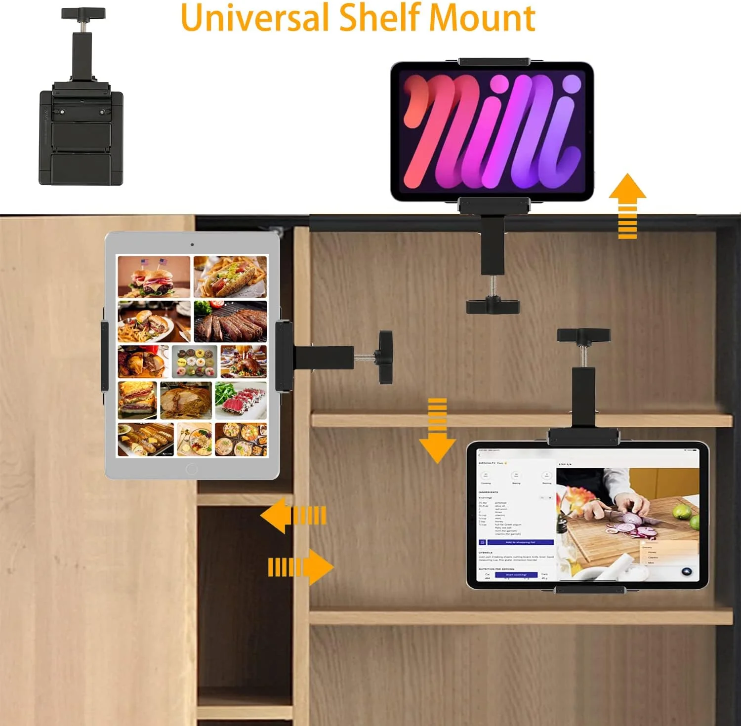 پایه تبلت و گوشی یونیورسال TFY برای کابینت آشپزخانه، گیره دار برای قفسه میز، سازگار با آیپد پرو ایر مینی، آیفون، گلکسی تب و سایر تبلت های 7 تا 10.5 اینچی و گوشی های 5 تا 6.5 اینچی