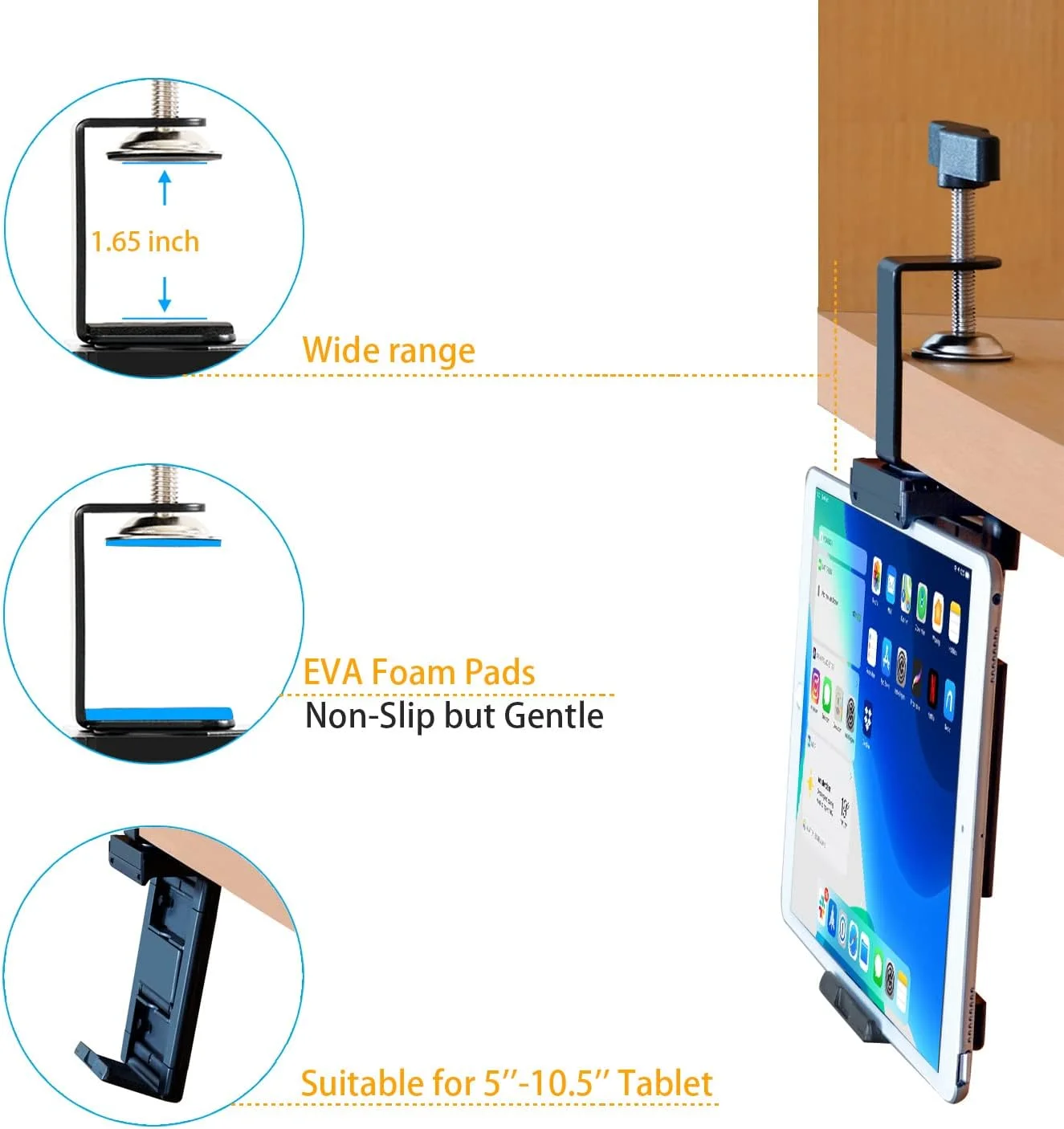 پایه تبلت و گوشی یونیورسال TFY برای کابینت آشپزخانه، گیره دار برای قفسه میز، سازگار با آیپد پرو ایر مینی، آیفون، گلکسی تب و سایر تبلت های 7 تا 10.5 اینچی و گوشی های 5 تا 6.5 اینچی