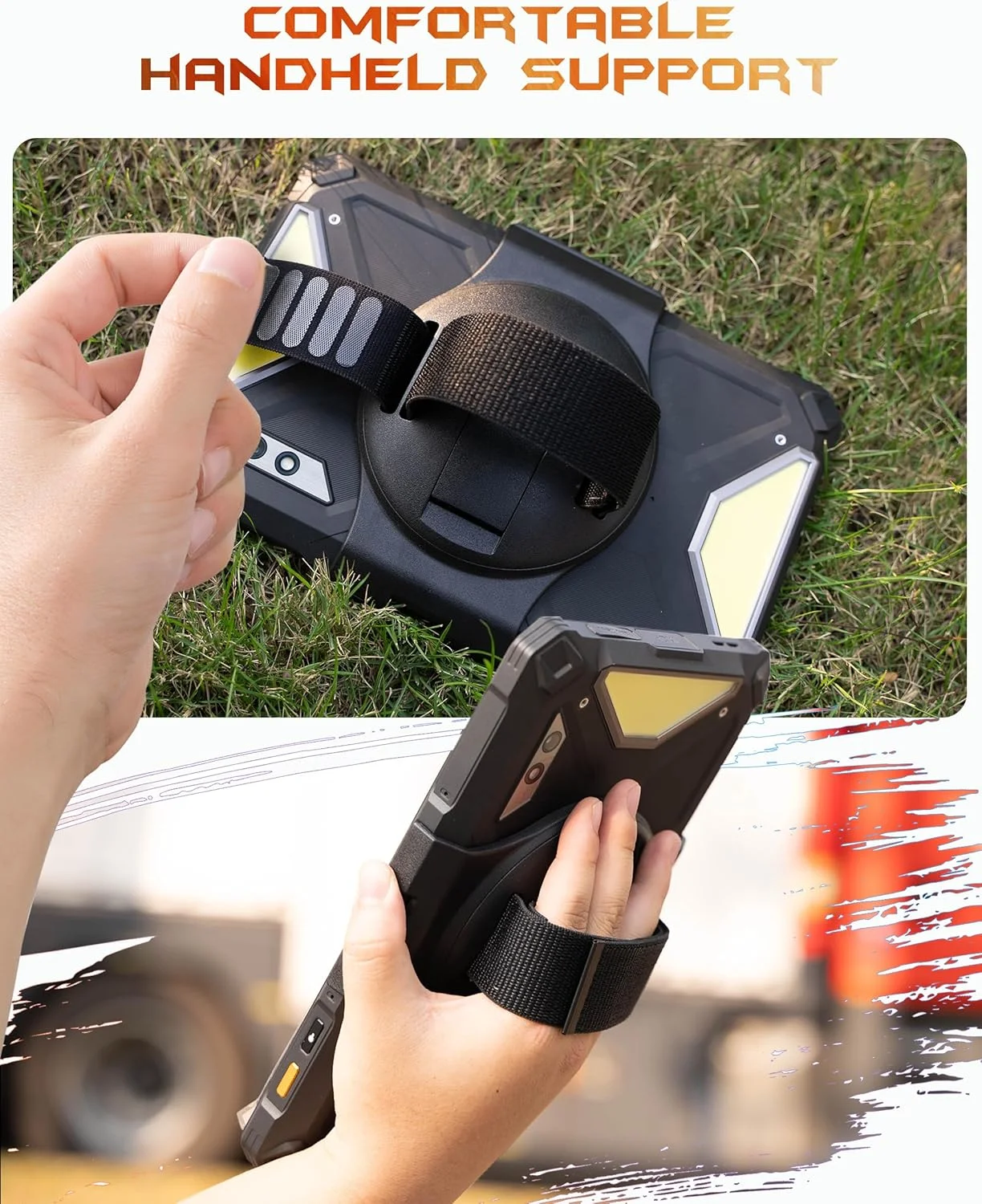 نگهدارنده بند دستی تبلت Ulefone Armor Pad 3 Pro، مناسب تبلت های مقاوم Armor Pad 3 Pro، قابل تنظیم با قلاب و حلقه، سازگار با پوست، چرخش 360 درجه