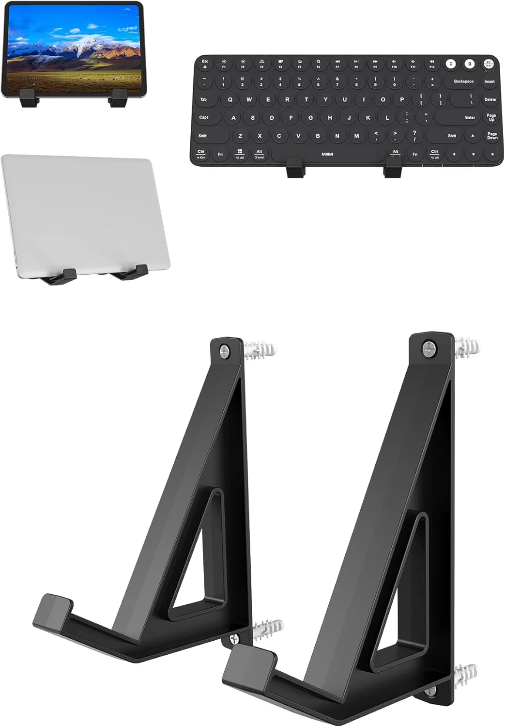 نگهدارنده دیواری صفحه کلید مناسب برای تبلت/لپ تاپ، سازگار با آویزهای دیواری برای عکس/نقاشی/قاب/کتاب، قابل نصب با چسب یا پیچ (مشکی) نگهدارنده دیواری صفحه کلید مناسب برای تبلت/لپ تاپ، سازگار با آویزهای دیواری برای عکس/نقاشی/قاب/کتاب، قابل نصب با چسب یا پیچ (مشکی)