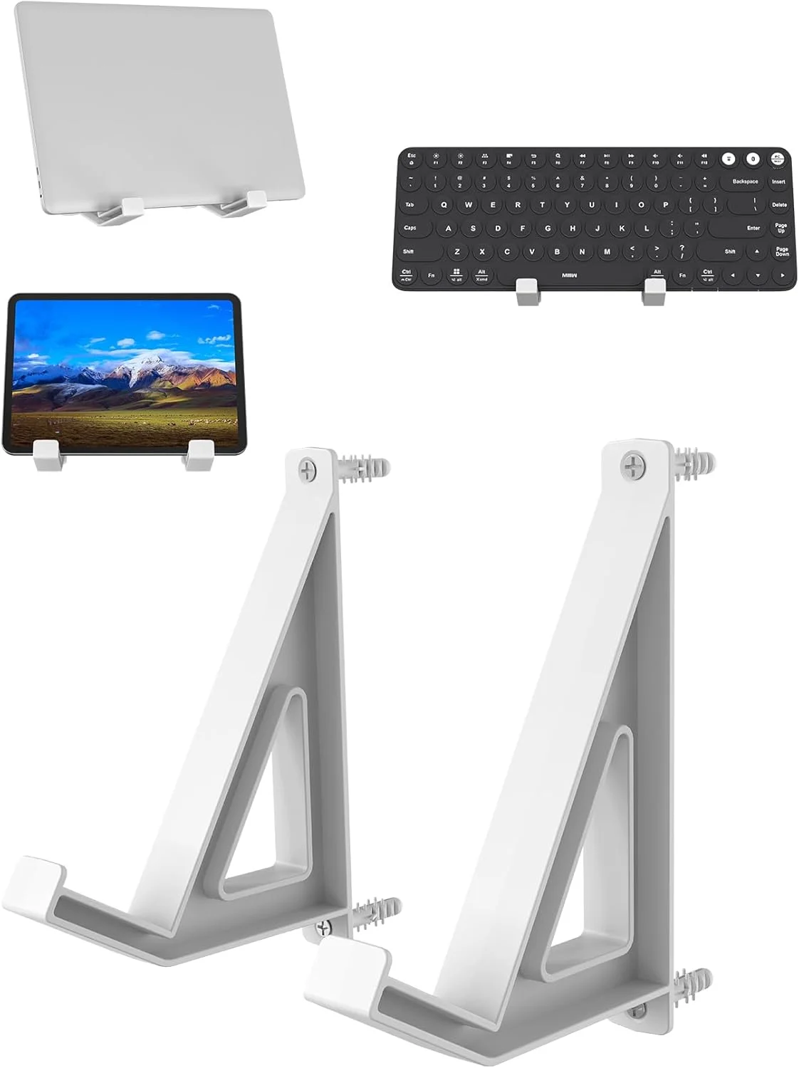 نگهدارنده دیواری کیبورد مناسب برای تبلت/لپ تاپ، سازگار با آویزهای دیواری برای عکس/نقاشی/قاب/کتاب، قابل نصب با چسب یا پیچ (سفید) نگهدارنده دیواری کیبورد مناسب برای تبلت/لپ تاپ، سازگار با آویزهای دیواری برای عکس/نقاشی/قاب/کتاب، قابل نصب با چسب یا پیچ (سفید)