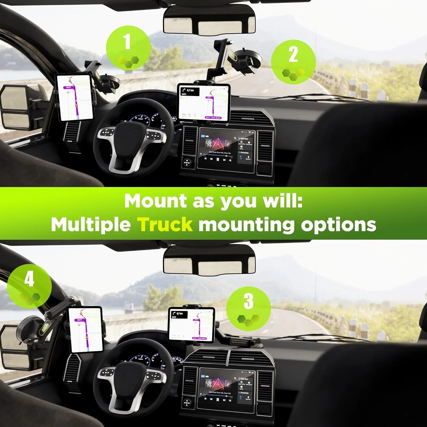 نگهدارنده تبلت برای کامیون - پایه تبلت آیپد برای کامیون، مکنده فوق العاده قوی، بازوی بلند 42 سانتی متری و پایدار، نگهدارنده دستگاه و آیپد برای داشبورد، شیشه جلو و پنجره - مناسب برای کامیون های بزرگ