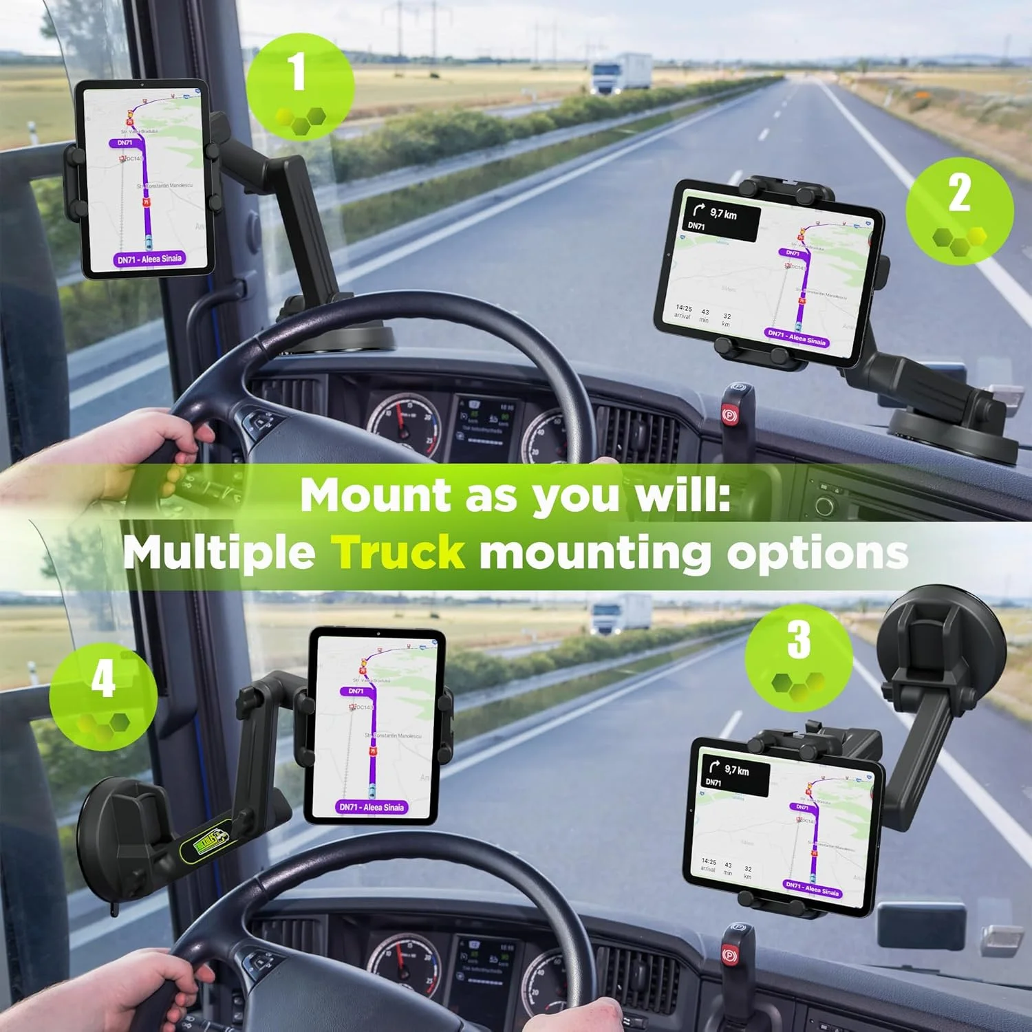 نگهدارنده تبلت برای کامیون - پایه تبلت آیپد برای کامیون، پایه مکنده فوق العاده قوی، بازوی بلند 16.7 اینچی و پایدار، نگهدارنده دستگاه و آیپد برای داشبورد، شیشه جلو و پنجره - مناسب رانندگان کامیون