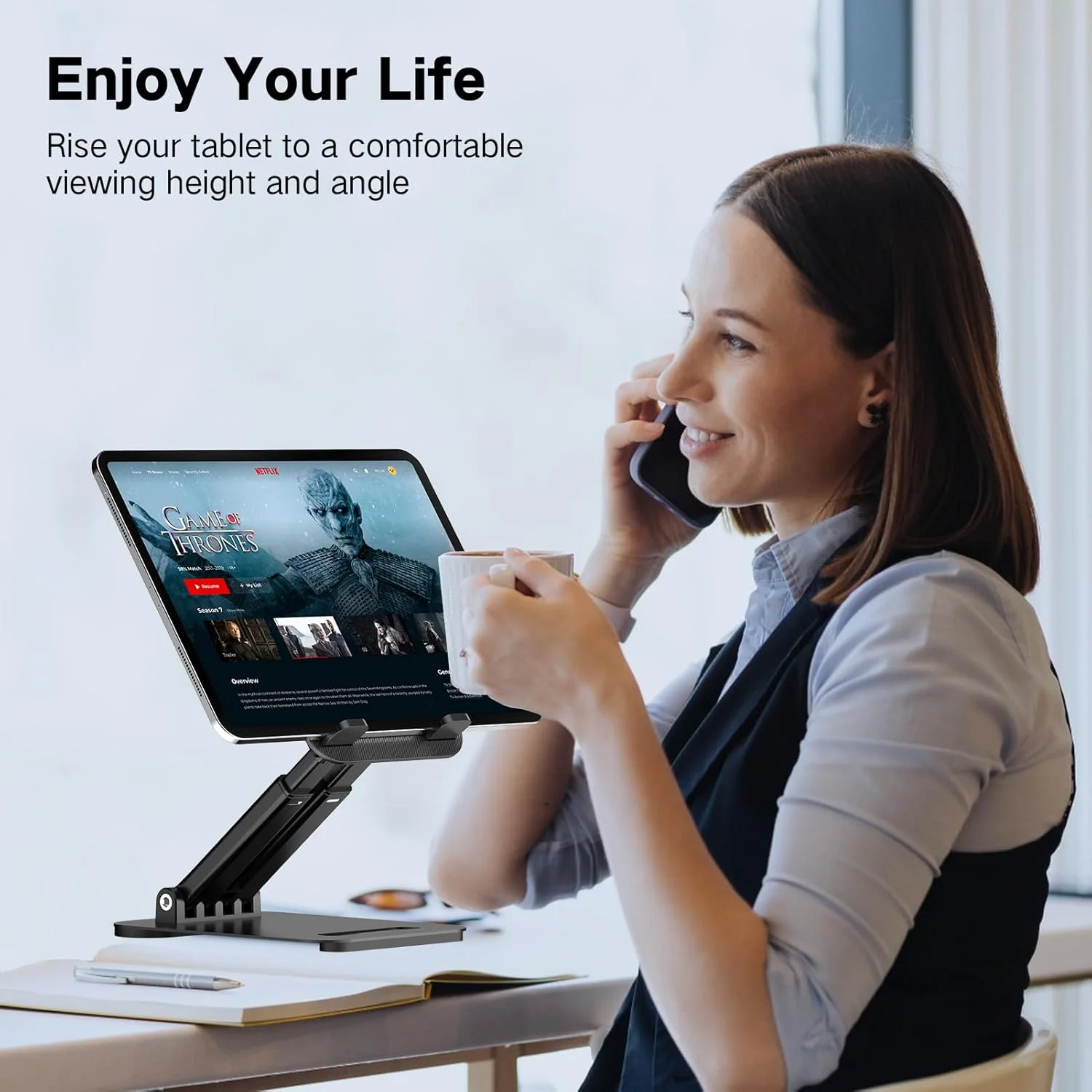 پایه تبلت برای نگهدارنده آیپد، نگهدارنده تبلت قابل تنظیم برای میز، پایه مانیتور تاشو و قابل حمل سازگار با تبلت های 4-16 اینچی مانند کیندل، سوییچ، آیپد پرو/ایر/مینی