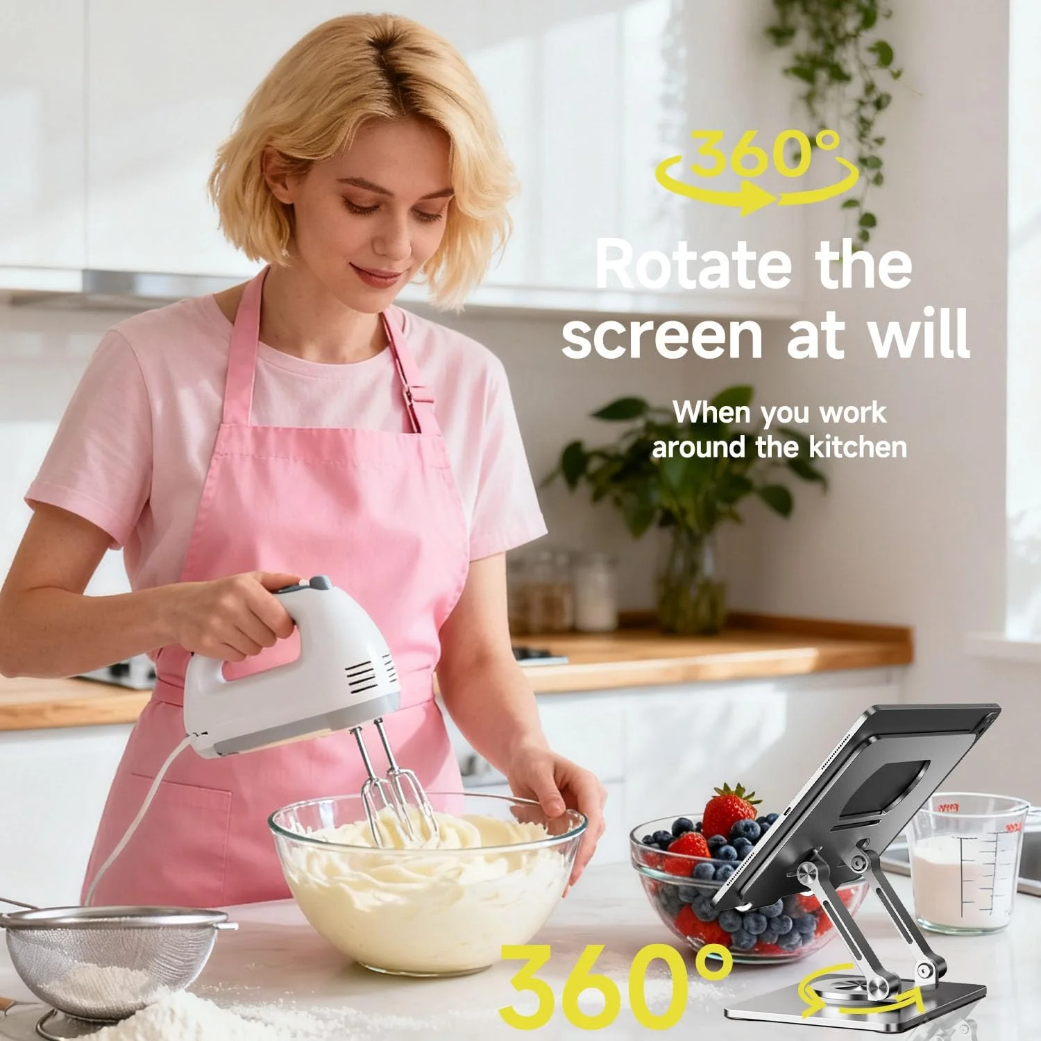 پایه آیپد برای میز، نگهدارنده تبلت با پایه چرخان 360 درجه ضخیم شده، پایه آلومینیومی قابل تنظیم دو میله ای برای همه آیپدها، سرفیس، تلفن سامسونگ، تبلت، کیندل، کتابخوان الکترونیکی 4 تا 12.9 اینچی و موارد دیگر، نقره ای