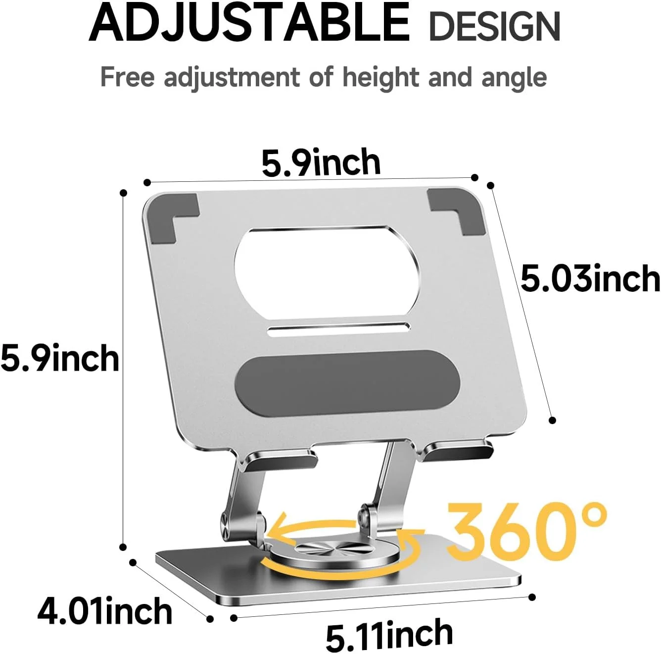 پایه آیپد برای میز، نگهدارنده تبلت با پایه چرخان 360 درجه ضخیم شده، پایه آلومینیومی قابل تنظیم دو میله ای برای همه آیپدها، سرفیس، تلفن سامسونگ، تبلت، کیندل، کتابخوان الکترونیکی 4 تا 12.9 اینچی و موارد دیگر، نقره ای