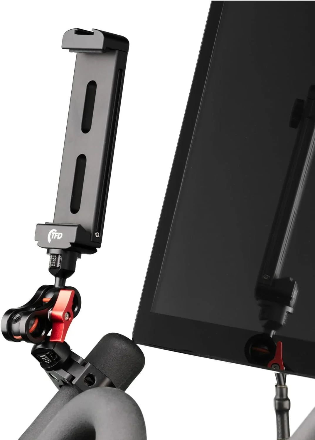 TFD Tablet Mount (5” to 10” Wide Fit) - Fits All Major Brands - Compatible with Ipad, Samsung, Google, & Other Standard Tablets | Tablet Holder for Truck, Cycling, Treadmill for Home, Work & The Road