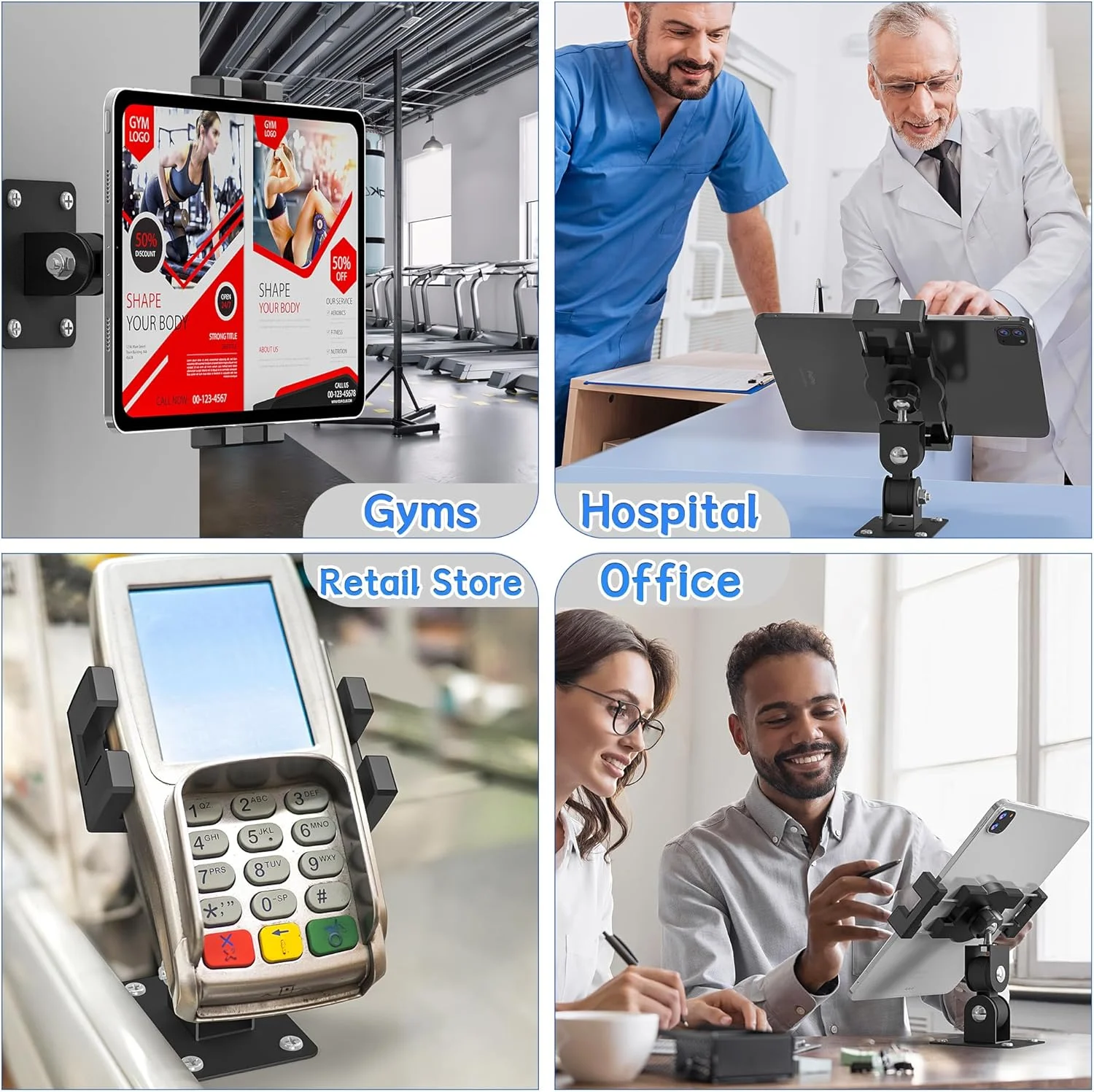 پایه دیواری آیپد، نگهدارنده دیواری تبلت - براکت چرخان 360 درجه، بازوی شیب افقی/عمودی 180 درجه، سازگار با دستگاه های 4.7 تا 12.9 اینچی از جمله آیپد پرو، مینی، ایر - ایده آل برای خانه، دفتر