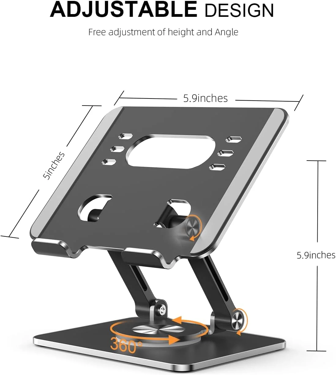 پایه نگهدارنده تبلت با پایه چرخان 360 درجه ضخیم شده، پایه آلومینیومی قابل تنظیم دو میله ای برای همه آیپدها، تلفن های سامسونگ، تبلت ها، کیندل ها، کتابخوان های الکترونیکی 5.8-12.9 اینچی و موارد دیگر، مشکی