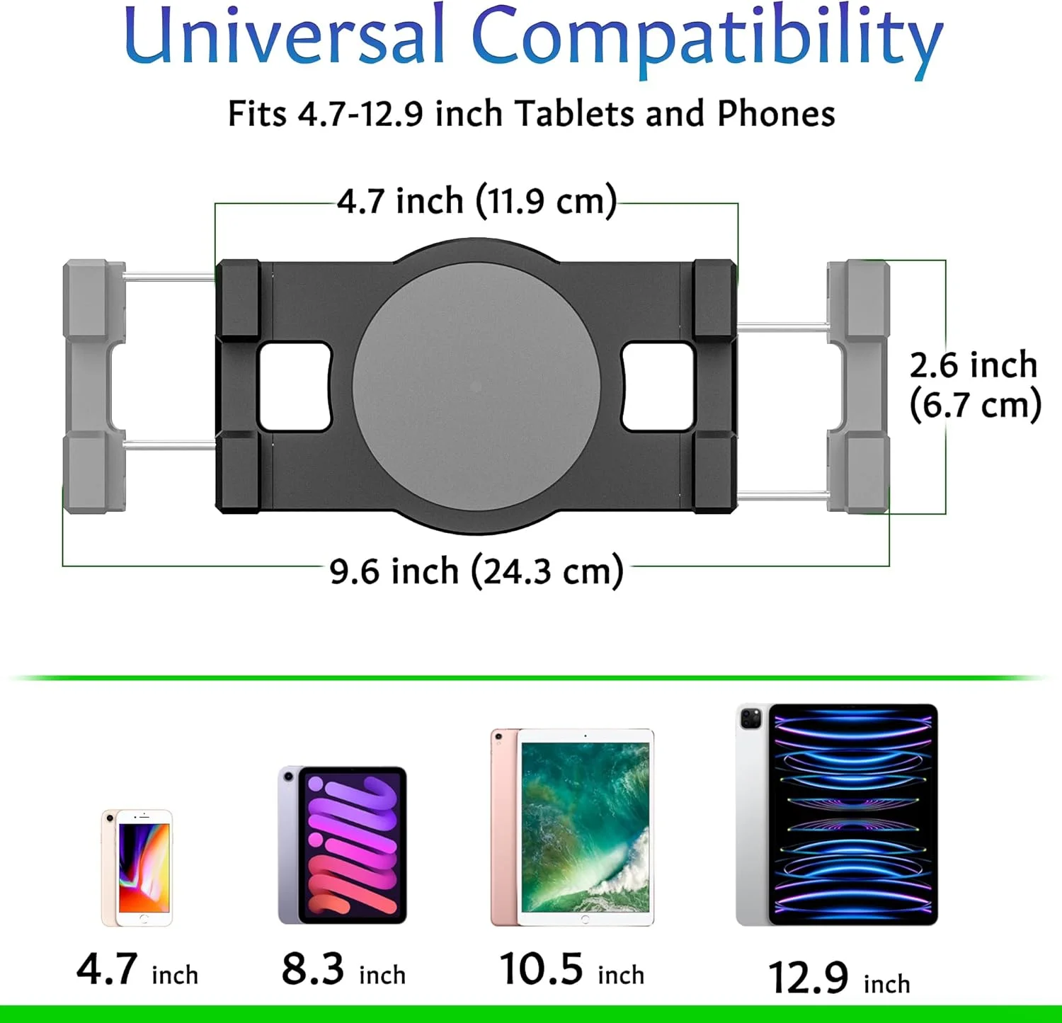 پایه دیواری آیپد، نگهدارنده دیواری تبلت - براکت چرخان 360 درجه، بازوی شیب افقی/عمودی 180 درجه، سازگار با دستگاه های 4.7 تا 12.9 اینچی از جمله آیپد پرو، مینی، ایر - ایده آل برای خانه، دفتر