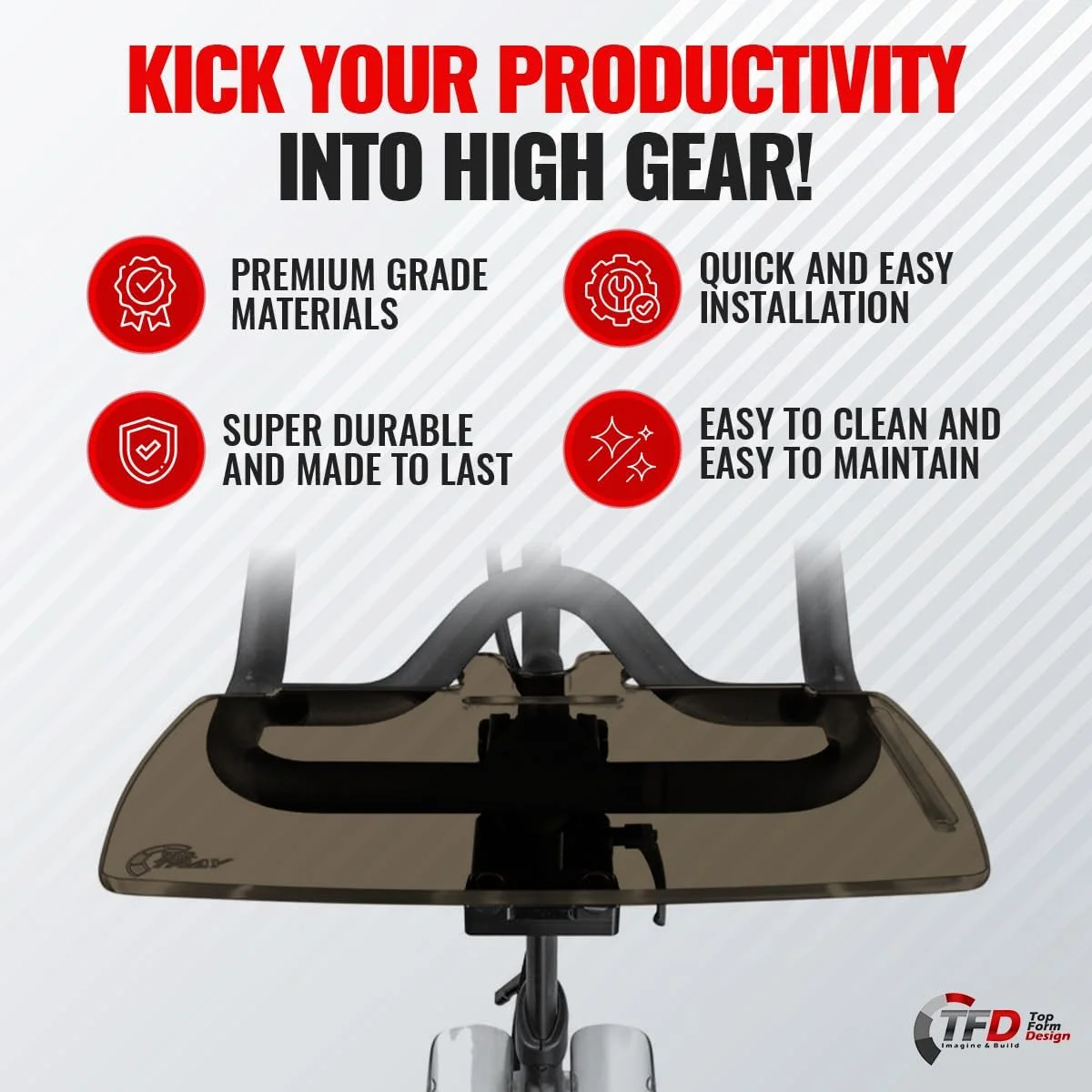 سینی TFD | سینی بهبود یافته برای دوچرخه پلوتون (مدل اصلی) - کار و ورزش با تلفن، لپ تاپ، کتاب یا تبلت خود (سینی V2، اکریلیک تیره)