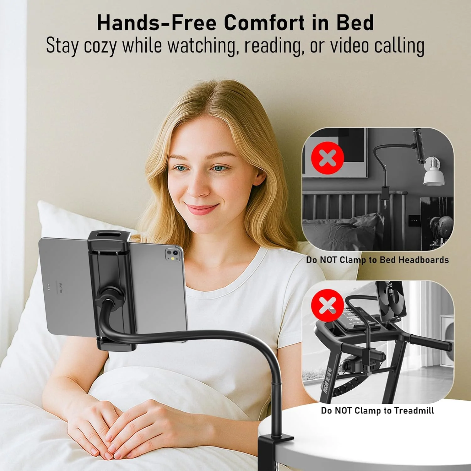 پایه تبلت برای میز، نگهدارنده گردن غازی آیپد با گیره، بازوی قابل تنظیم 360 درجه برای آیپد پرو/ایر/مینی، کیندل فایر، گلکسی تب، تبلت های 4.7 تا 13.5 اینچی، برای آشپزخانه، کار، تماس تصویری، تخت