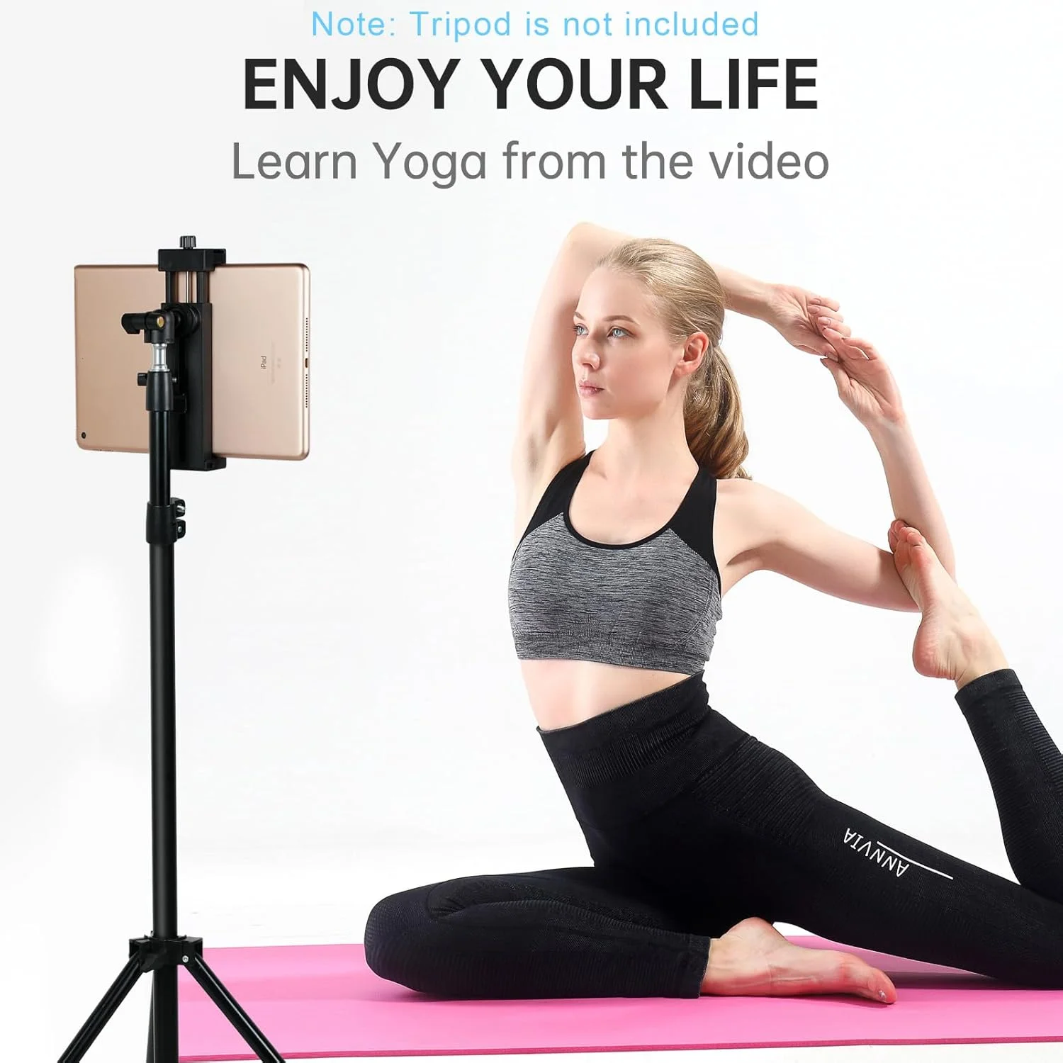 آداپتور پایه سه پایه قابل تنظیم برای آیپد و تلفن با سر توپی 360 درجه، گیره آیپد با سوراخ های پیچ 1/4 اینچی، نگهدارنده آیپد برای سه پایه مناسب برای اکثر اندازه های تلفن و تبلت - مشکی