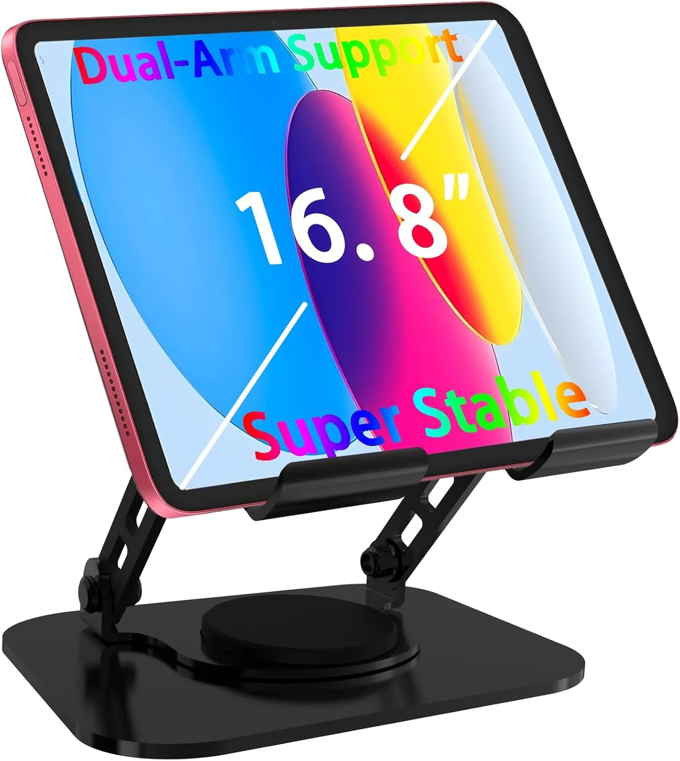 پایه تبلت با قابلیت چرخش 360 درجه، نگهدارنده آیپد با بازوی دوتایی، لوازم جانبی میز کار اداری، نگهدارنده تبلت تاشو مناسب برای سفر، هدیه مردانه، مناسب برای تبلت های 4 تا 16 اینچی (مشکی)