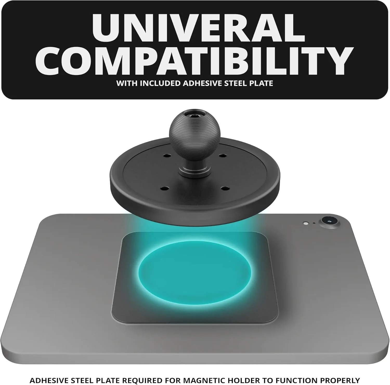 نگهدارنده تبلت مغناطیسی Tackform سری 26، 3.5 اینچی - سازگار با سیستم های توپی سایز 1 اینچ / B و سری 26 Tackform | تمام فلزی | فولاد با پوشش پودری با 10 آهنربای نئودیمیوم و پد لاستیکی بدون علامت