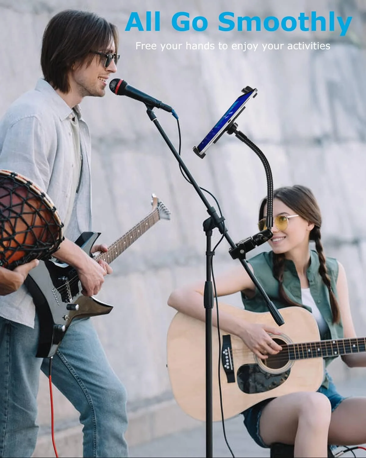 پایه نگهدارنده تبلت گردن غازی، نگهدارنده گوشی و آیپد وولیی برای پایه میکروفون [گیره بازوی فلزی] چرخش 360 درجه، سازگار با آیپد پرو 12.9 ایر مینی، آیفون، تبلت های گلکسی، دستگاه های 4-13 اینچی