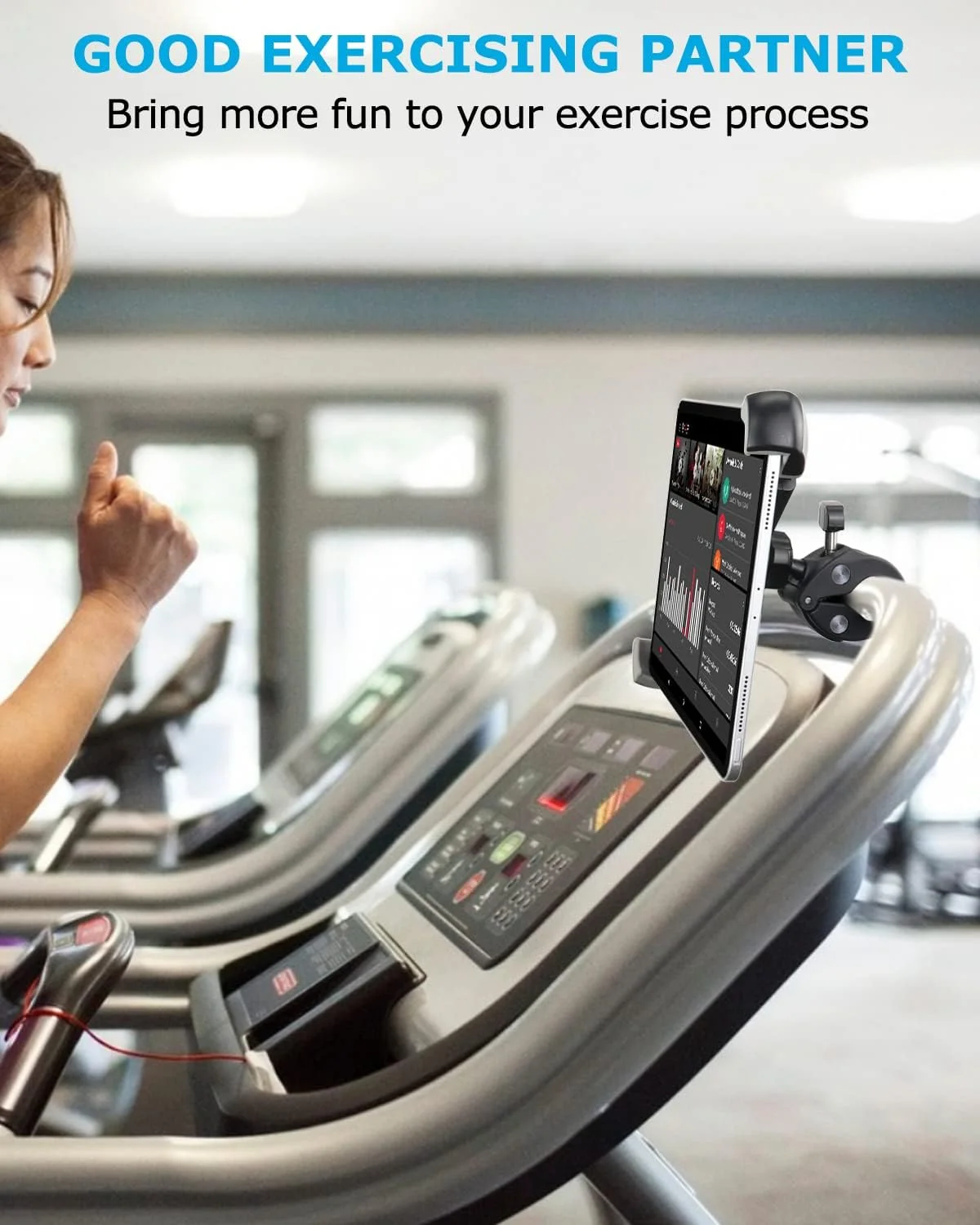 پایه نگهدارنده تبلت بزرگ وولیی برای دوچرخه ثابت، هولدر آیپد برای میله میکروفون دوچرخه ورزشی، تردمیل، میله میکروفون، مناسب برای آیپد پرو/ایر، گلکسی تب، سرفیس پرو/گو، تبلت های 9.5-14.5 اینچی