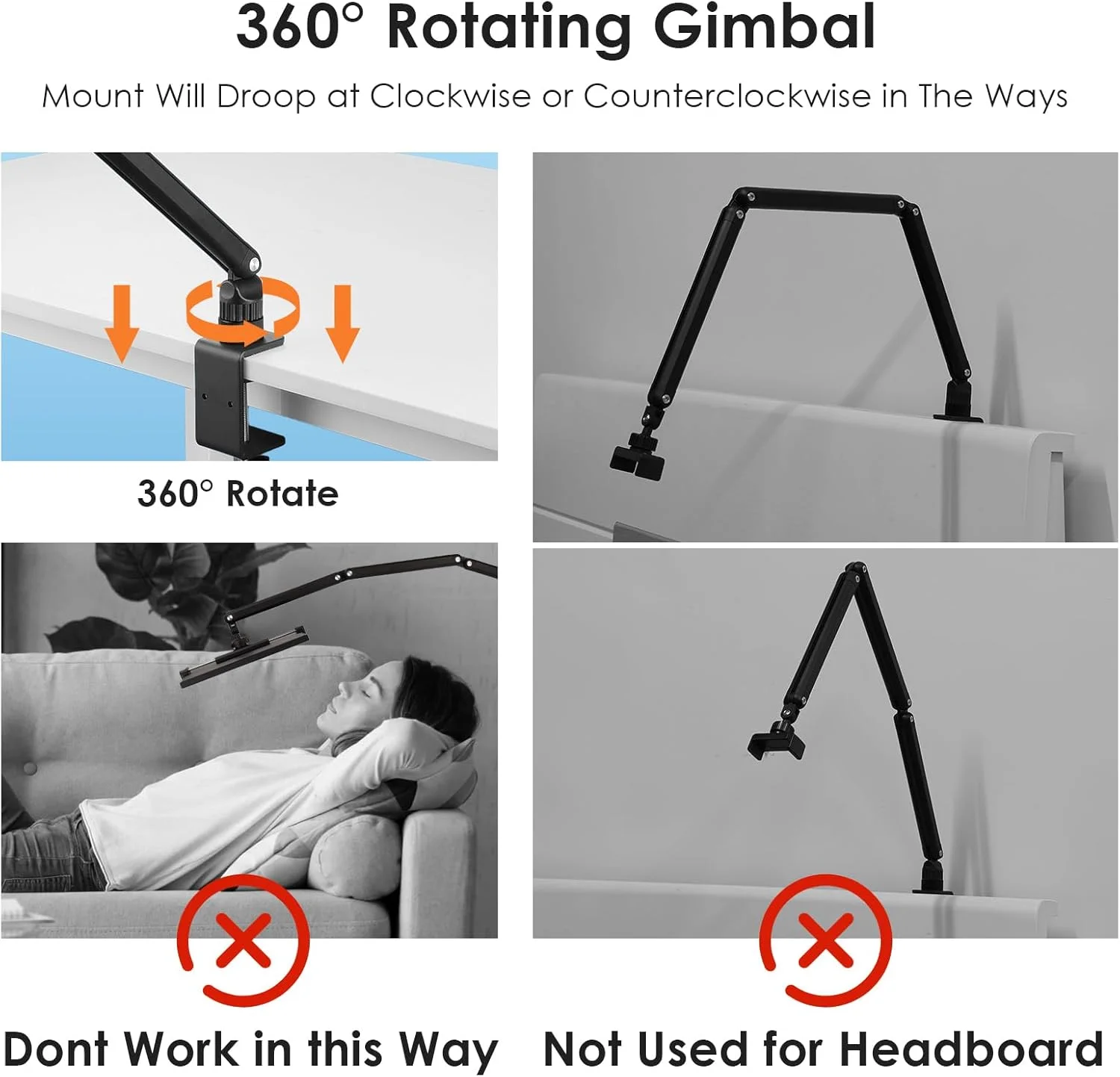 پایه نگهدارنده تبلت برای آیپد، کیندل، پایه نگهدارنده مانیتور قابل حمل حداکثر 15.6 اینچ، بازوی تبلت تاشو برای آیپد با پایه چرخش 360 درجه، مناسب برای تلفن همراه، کیندل، تب ها حداکثر 12.9 اینچ (بیش از 1.2 کیلوگرم نباشد)