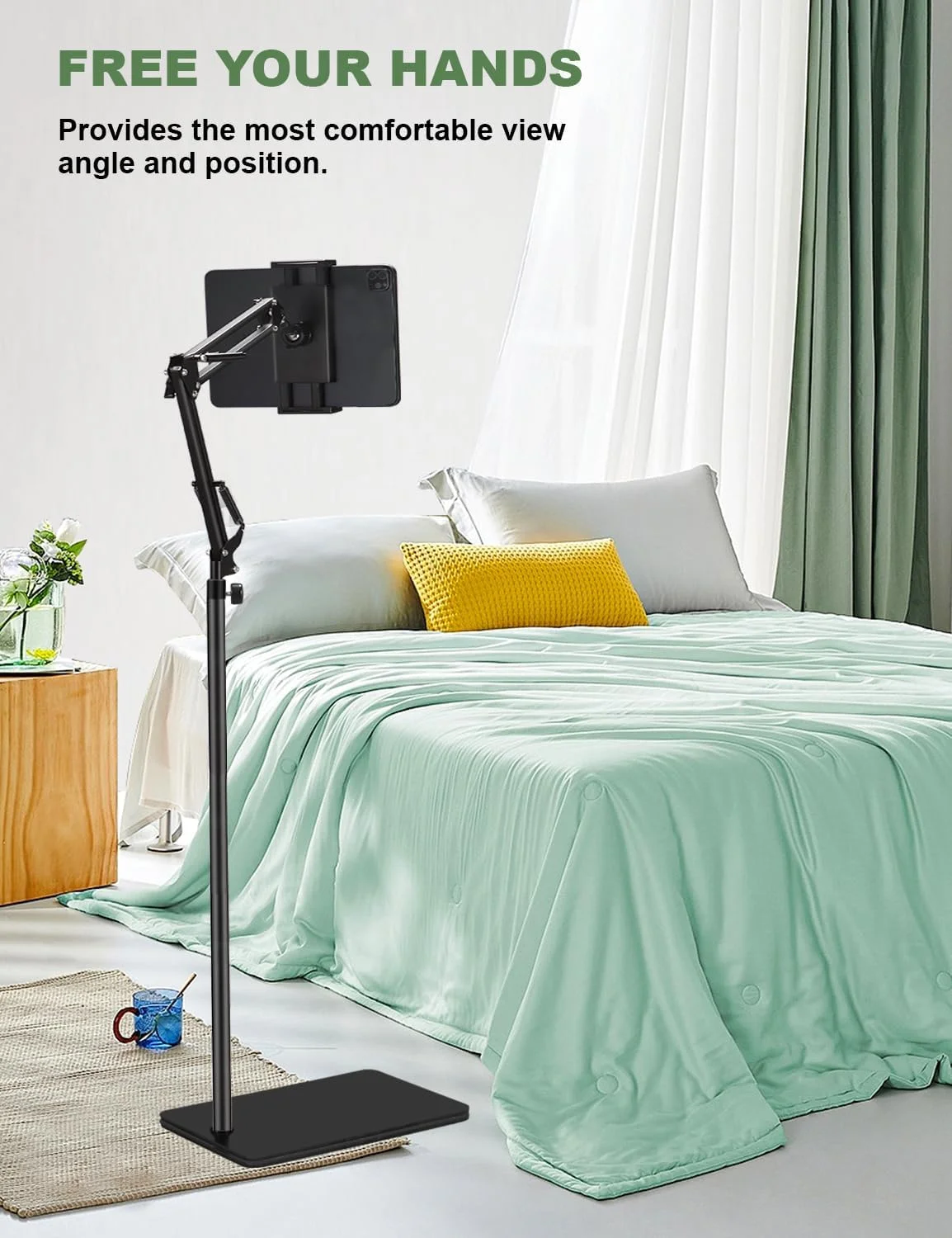 پایه نگهدارنده تبلت با پایه سنگین 3.3 کیلوگرمی، بازوی قابل تنظیم ارتفاع و کشش، سازگار با آیپد مینی ایر پرو، گلکسی تب، کیندل، سوییچ، تلفن های همراه