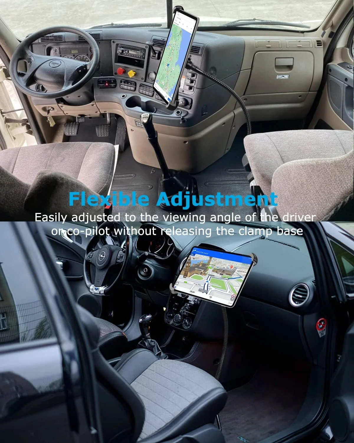 پایه تبلت گردن غازی صندلی خودرو/کامیون وولیی، نگهدارنده تبلت بازوی بلند مقاوم برای خودرو، سازگار با پیچ و مهره کف خودرو مناسب برای آیپد پرو ۱۳/ایر، تبلت های گلکسی، سرفیس پرو/گو، تبلت های ۹.۵-۱۴.۵ اینچی