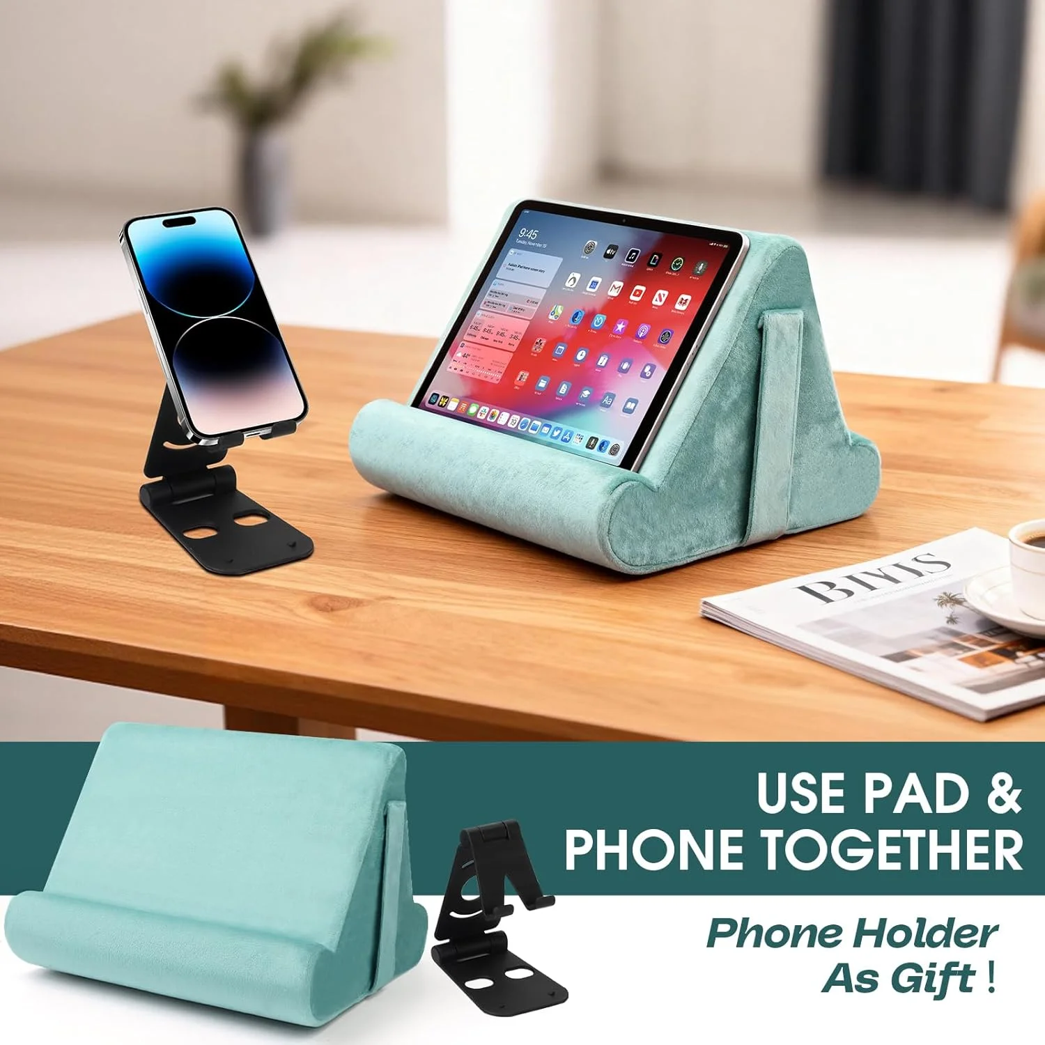 پایه تبلت چند زاویه ای با بالشتک نرم و جیب توری - نگهدارنده جهانی تلفن و تبلت برای روی پا، زانو، مبل و تخت (آبی روشن) پایه تبلت چند زاویه ای با بالشتک نرم و جیب توری - نگهدارنده جهانی تلفن و تبلت برای روی پا، زانو، مبل و تخت (آبی روشن)