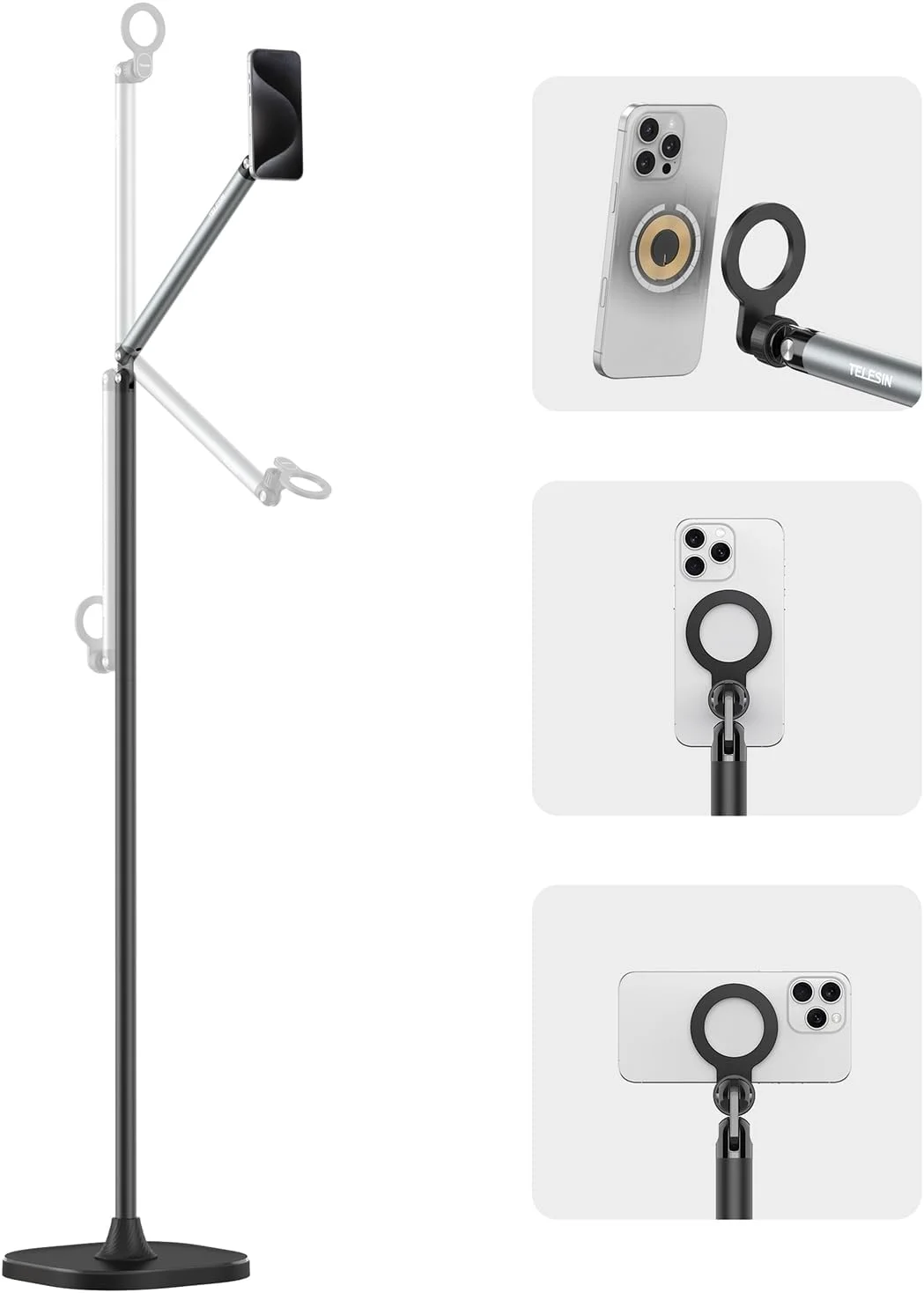 پایه نگهدارنده تبلت و موبایل، قابل تنظیم تا ارتفاع 145 سانتی متر، مناسب برای پخش زنده، تماس های ویدیویی و ضبط ویدیو - پایه سنگین 3.5 کیلوگرمی، نگهدارنده پایدار برای آیفون، آیپد (ایده آل برای TikTok، YouTube، جلسات Zoom) پایه نگهدارنده تبلت و موبایل، قابل تنظیم تا ارتفاع 145 سانتی متر، مناسب برای پخش زنده، تماس های ویدیویی و ضبط ویدیو - پایه سنگین 3.5 کیلوگرمی، نگهدارنده پایدار برای آیفون، آیپد (ایده آل برای TikTok، YouTube، جلسات Zoom)