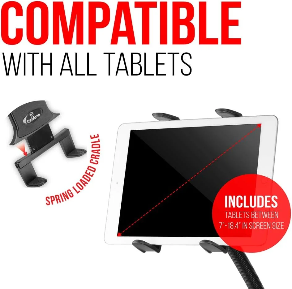 پایه تبلت Tackform برای خودرو و کامیون [پایه ELD] میله آلومینیومی 22 اینچی گردن غازی، نگهدارنده ریل صندلی برای تاکسی، ون، وسیله نقلیه، نیمه تریلر و غیره. سازگار با آیپد، گلکسی، سرفیس و غیره.