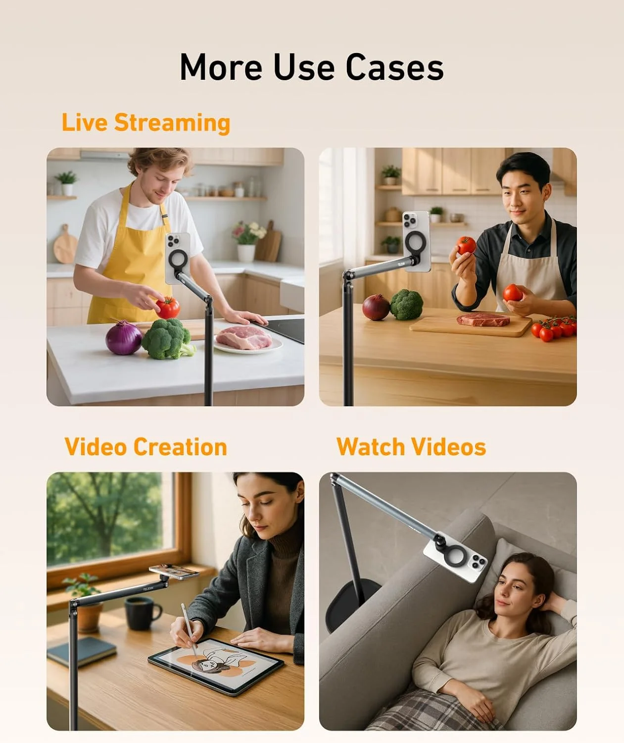 پایه نگهدارنده تبلت و موبایل، قابل تنظیم تا ارتفاع 145 سانتی متر، مناسب برای پخش زنده، تماس های ویدیویی و ضبط ویدیو - پایه سنگین 3.5 کیلوگرمی، نگهدارنده پایدار برای آیفون، آیپد (ایده آل برای TikTok، YouTube، جلسات Zoom) پایه نگهدارنده تبلت و موبایل، قابل تنظیم تا ارتفاع 145 سانتی متر، مناسب برای پخش زنده، تماس های ویدیویی و ضبط ویدیو - پایه سنگین 3.5 کیلوگرمی، نگهدارنده پایدار برای آیفون، آیپد (ایده آل برای TikTok، YouTube، جلسات Zoom)