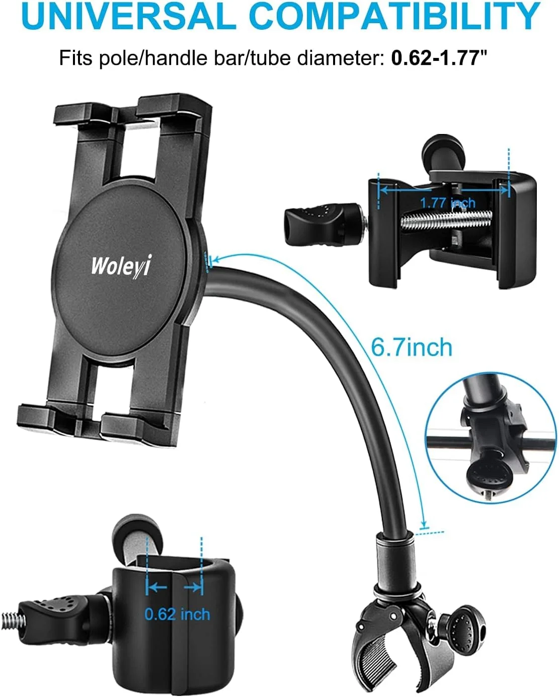 نگهدارنده تبلت برای دوچرخه ورزشی، پایه تبلت گردنی برای تردمیل - میله فرمان دوچرخه ثابت برای دوچرخه ثابت داخلی، الپتیکال، کالسکه برای آیپد، آیفون، گلکسی تب/زد فولد، کیندل، 4.7-13 اینچ