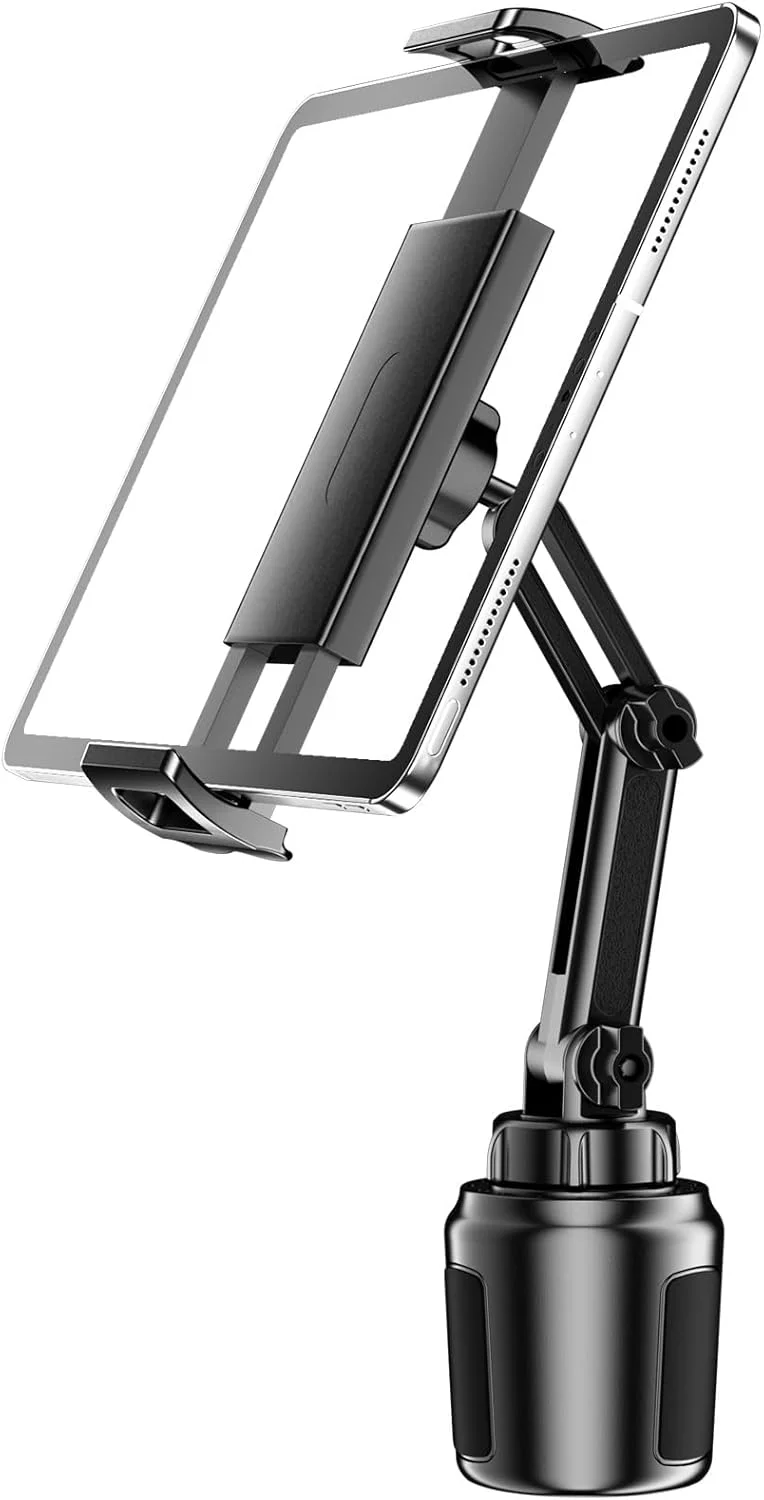 پایه تبلت برای جا لیوانی خودرو: پایه نگهدارنده تبلت با قابلیت تنظیم ارتفاع، سازگار با تلفن های همراه و تبلت های 4.7 تا 16.1 اینچی، مناسب برای لوازم جانبی سفر راننده